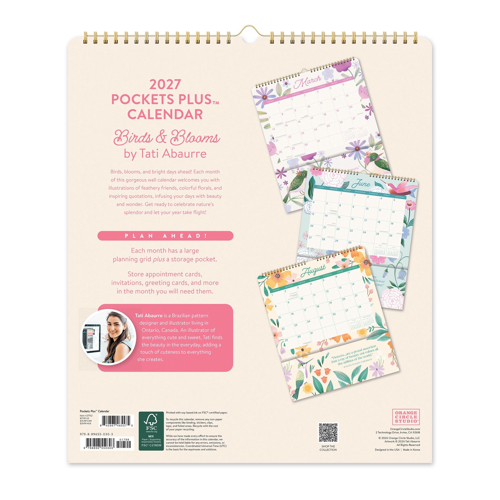 Birds and Blooms Pocket Plus 2027 Wall Calendar