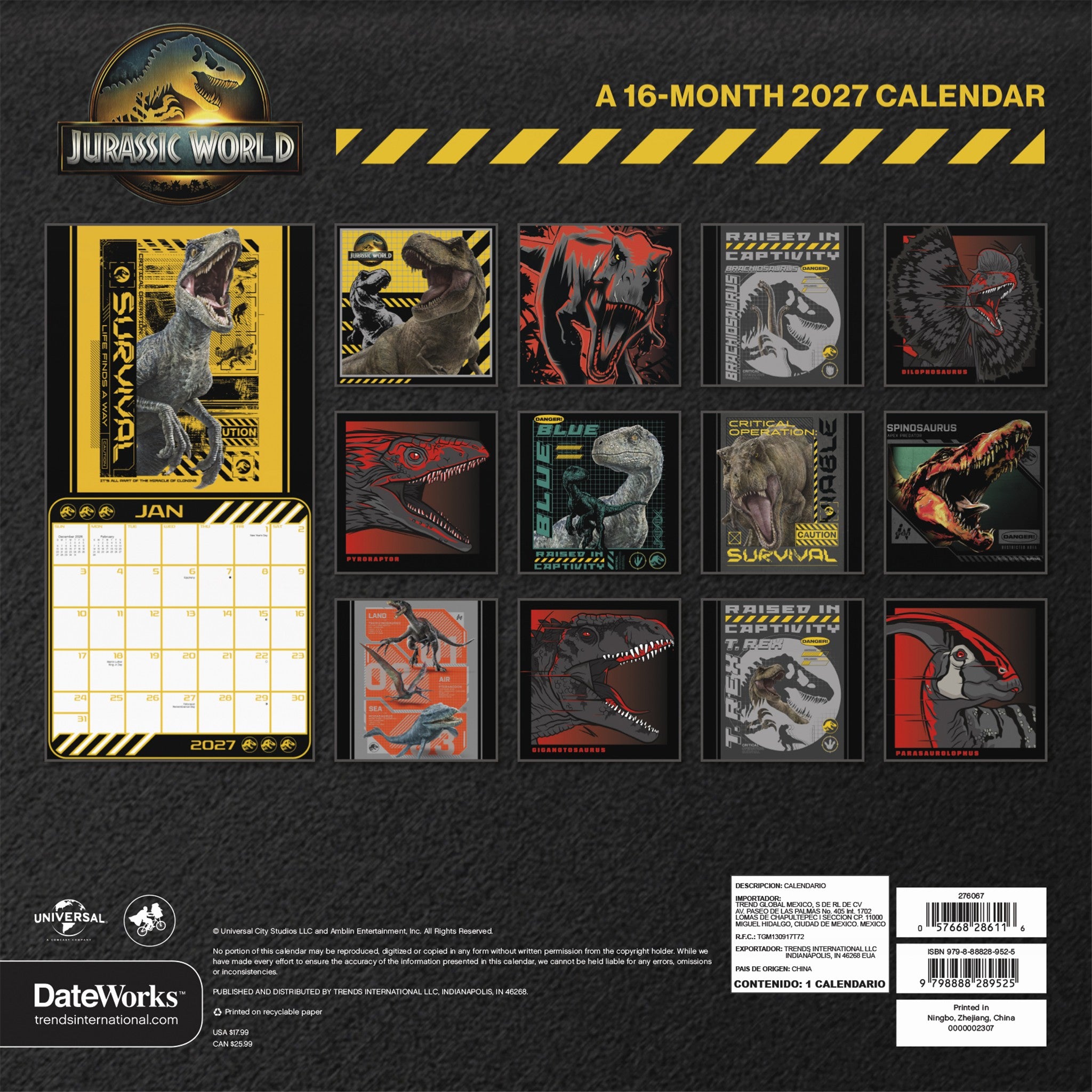 Jurassic World 2027 Wall Calendar
