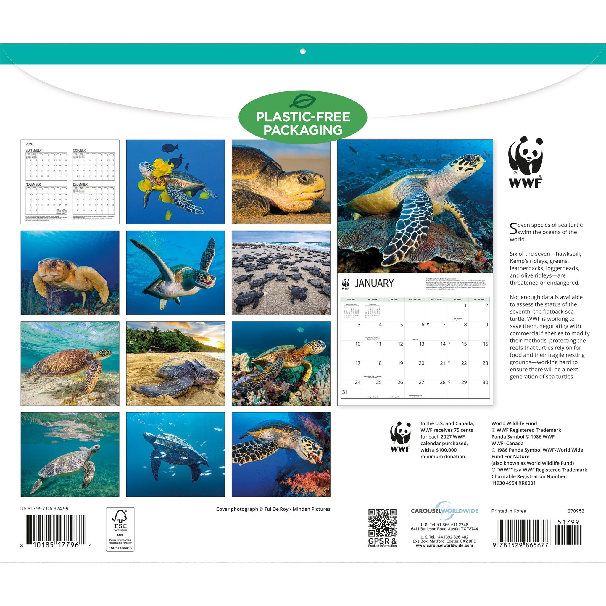 World Wildlife Fund Sea Turtles 2027 Wall Calendar