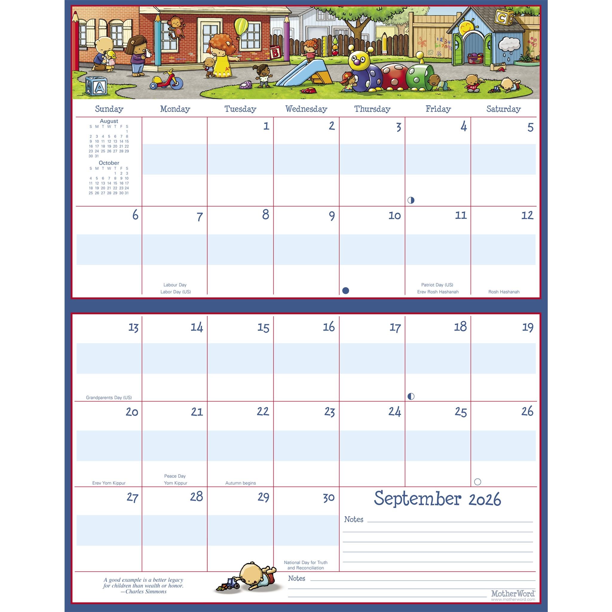 Motherword Magnetic Fridge English 2025-2026 Wall Calendar