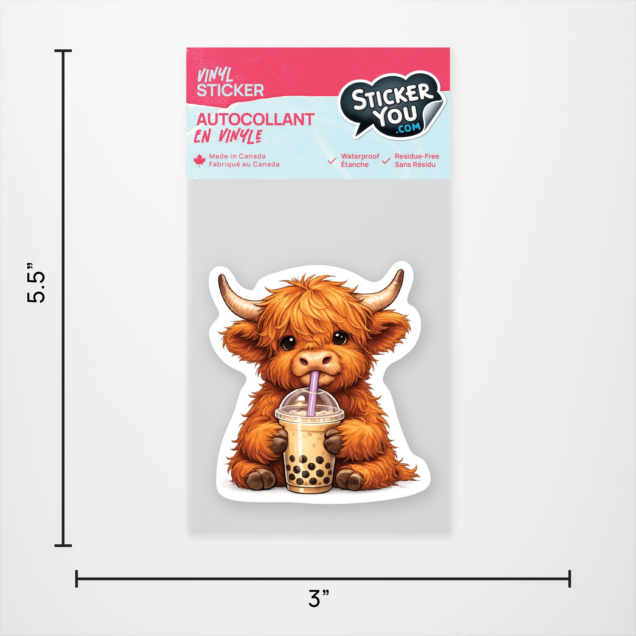 Highland Cow with Bubble Tea Exclusive Vinyl Sticker