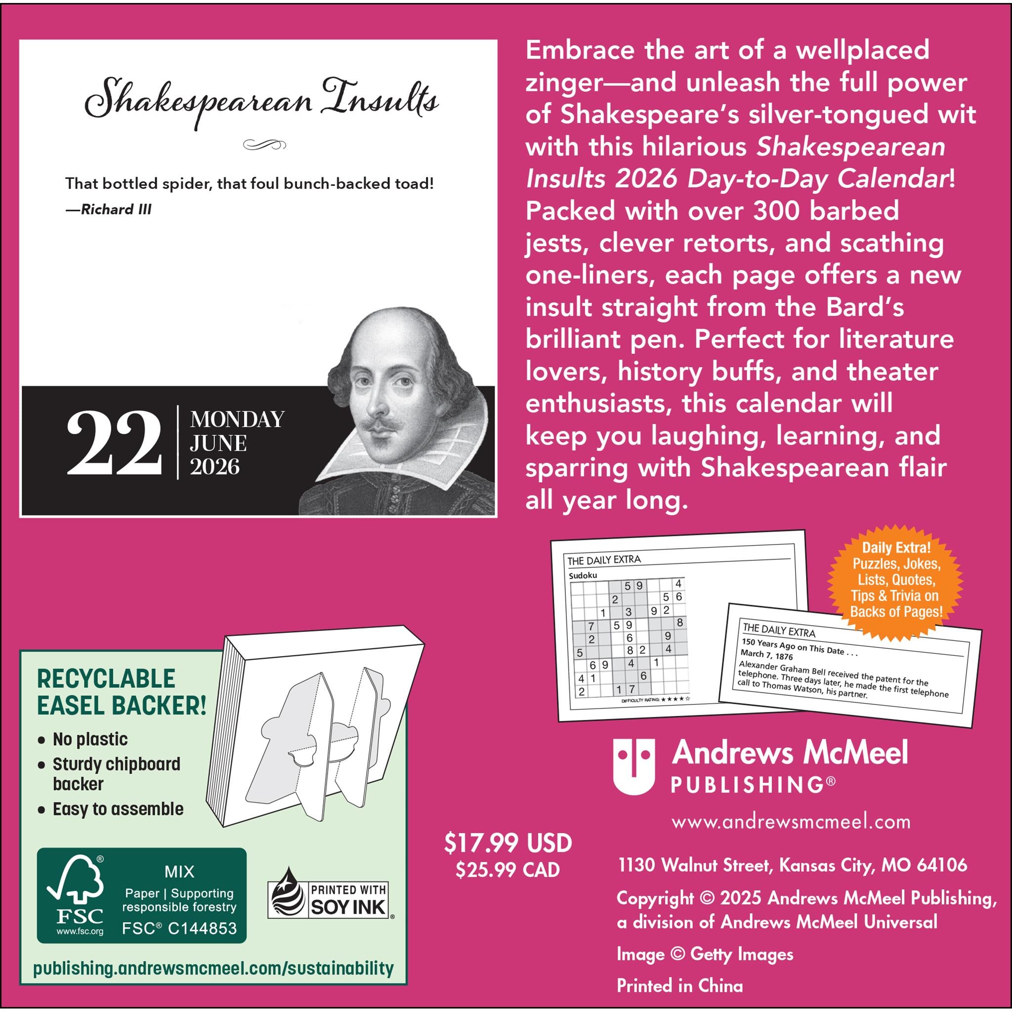 Shakespearean Insults 2026 Box Calendar