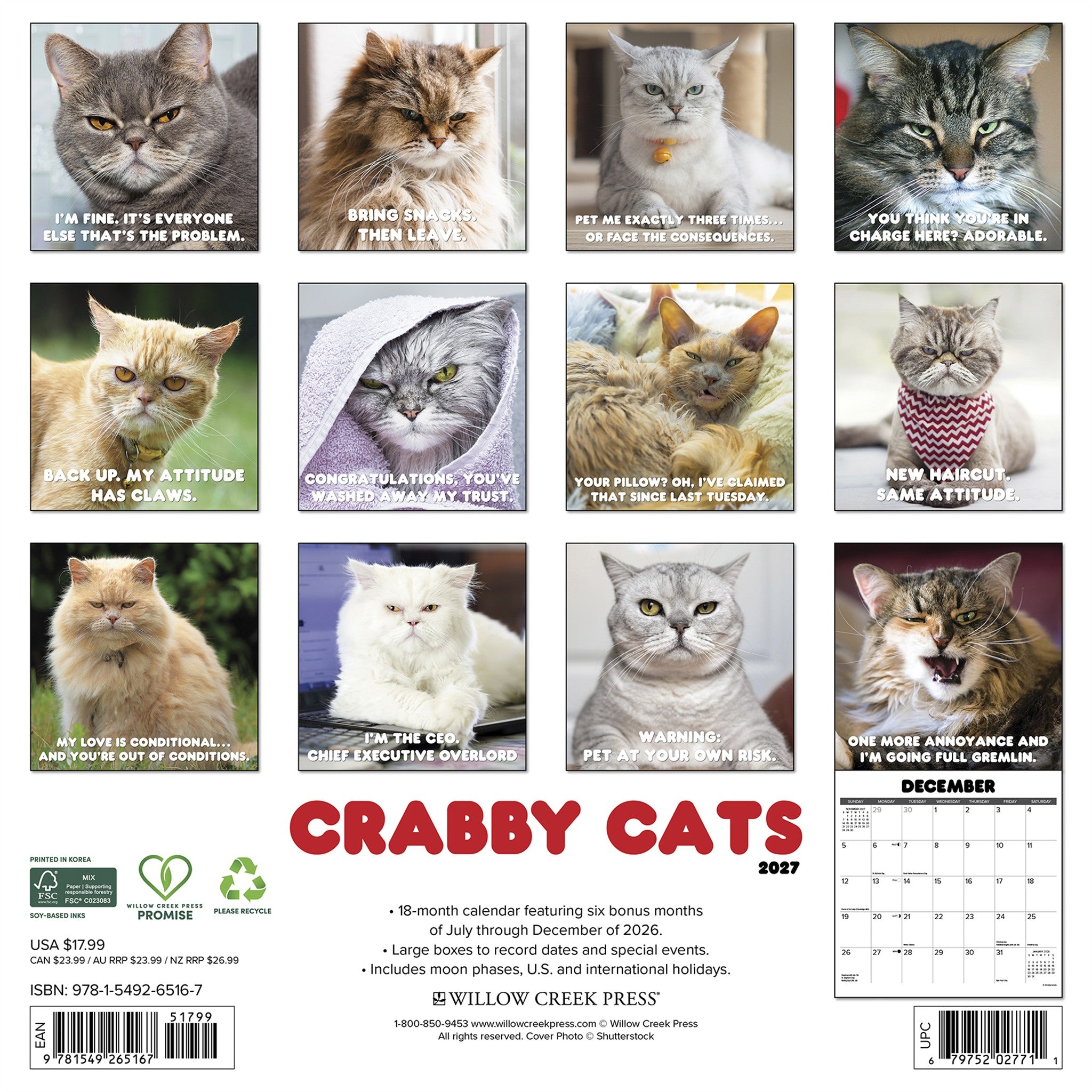 Crabby Cats 2027 Wall Calendar