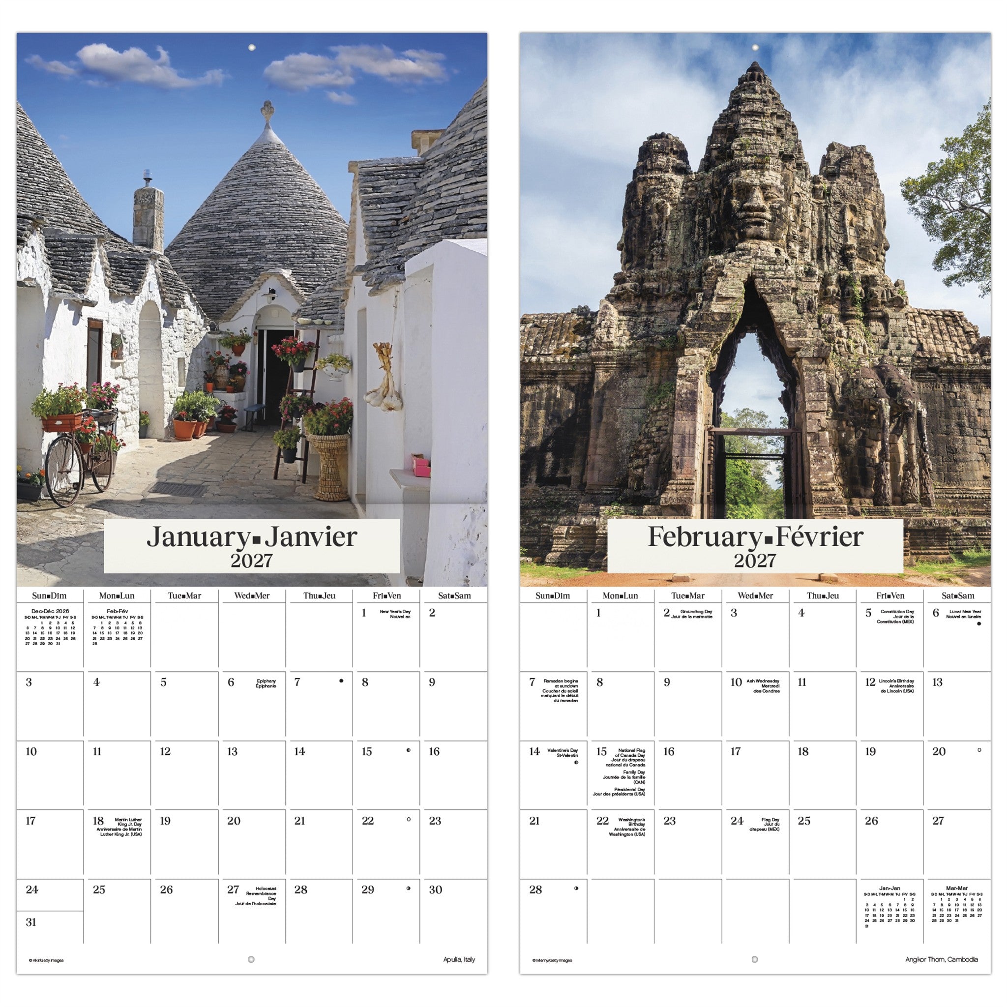 Exotic Destinations / Destinations Exotiques 2027 Wall Calendar - Online Only