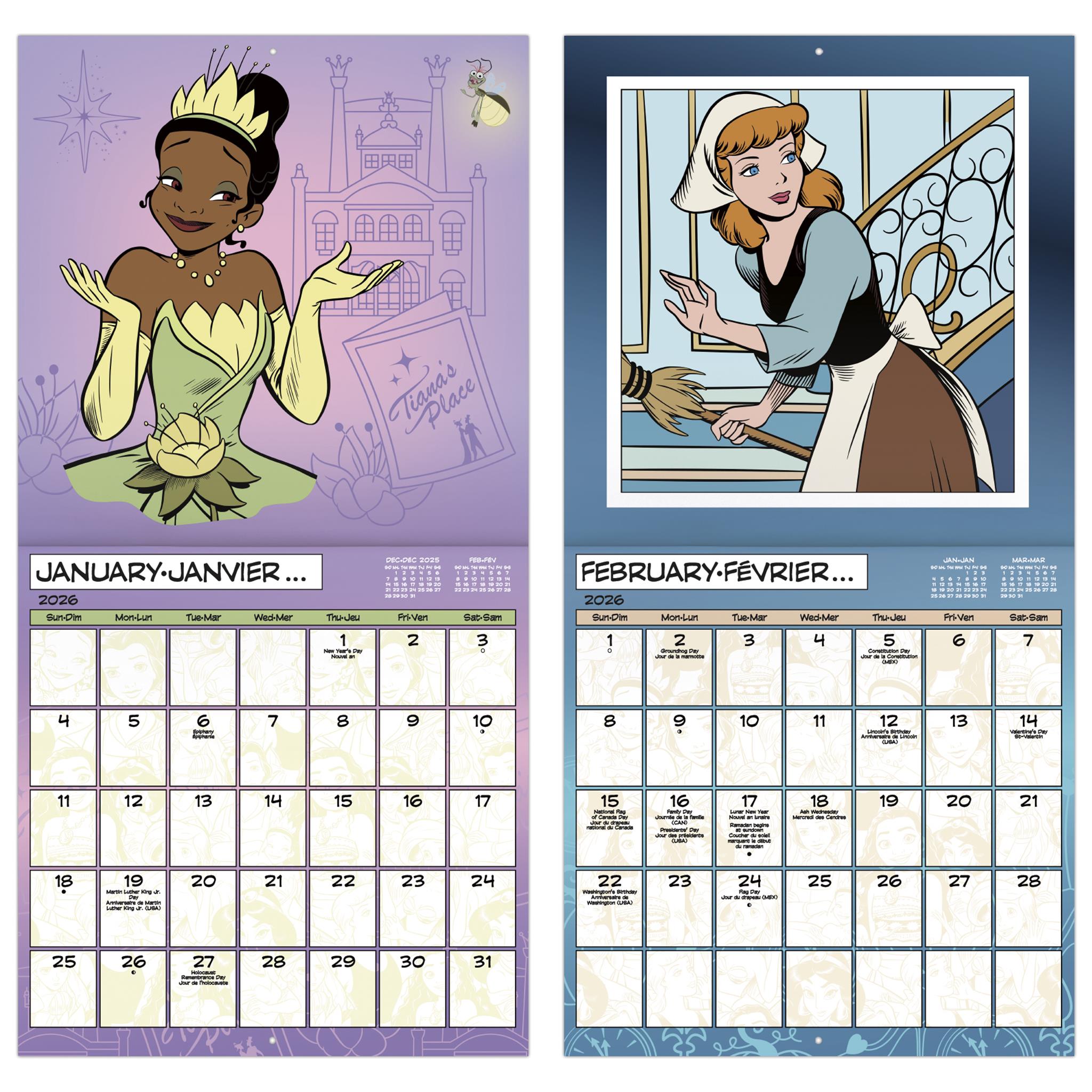 Disney Princess Bilingual 2026 Wall Calendar