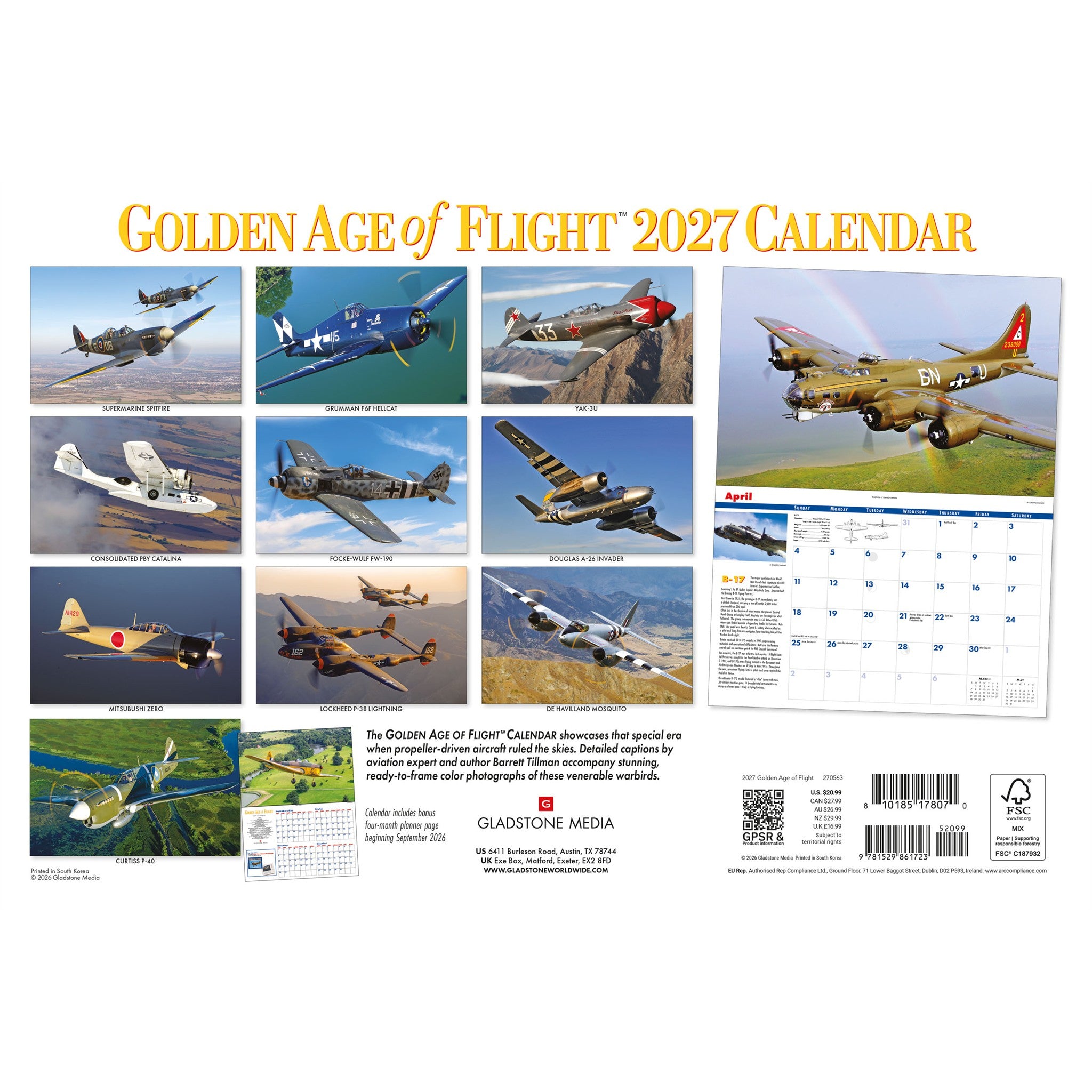 Golden Age of Flight 2027 Wall Calendar