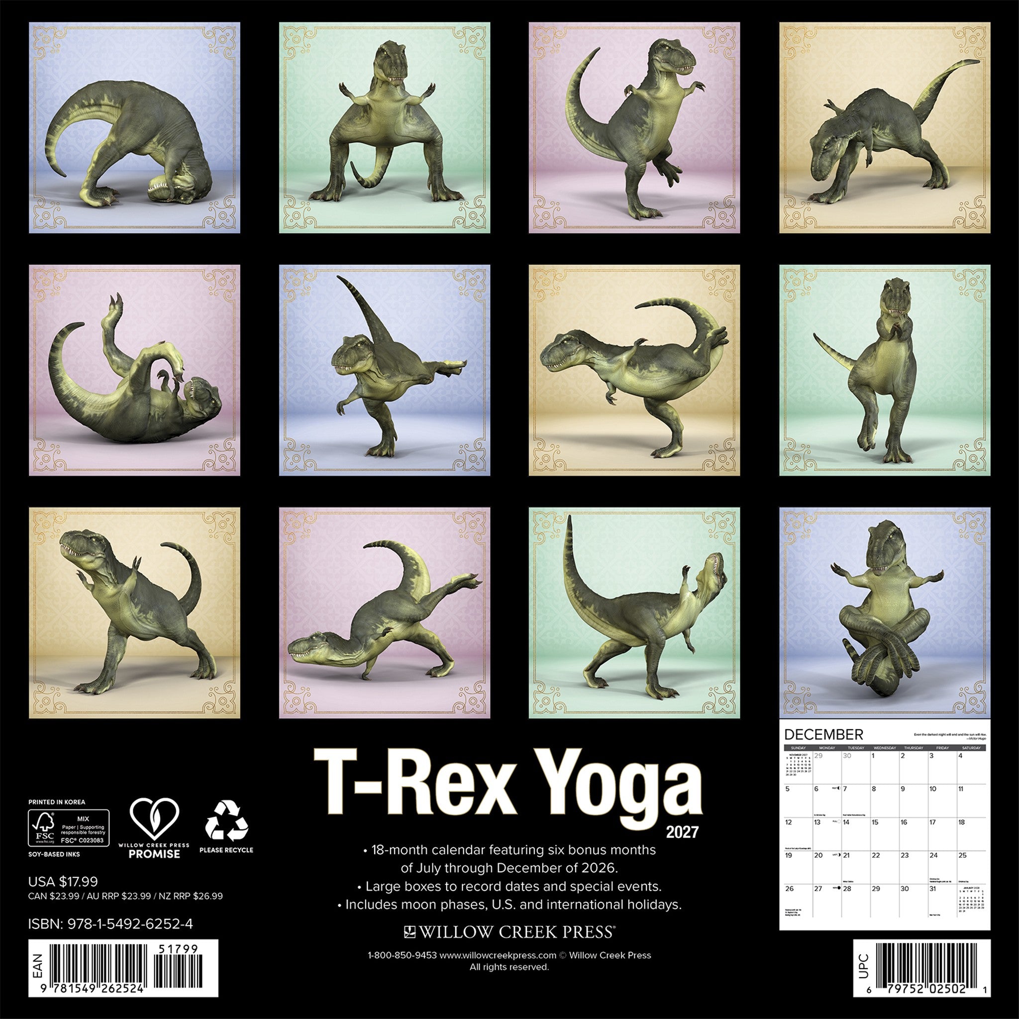T-Rex Yoga 2027 Wall Calendar