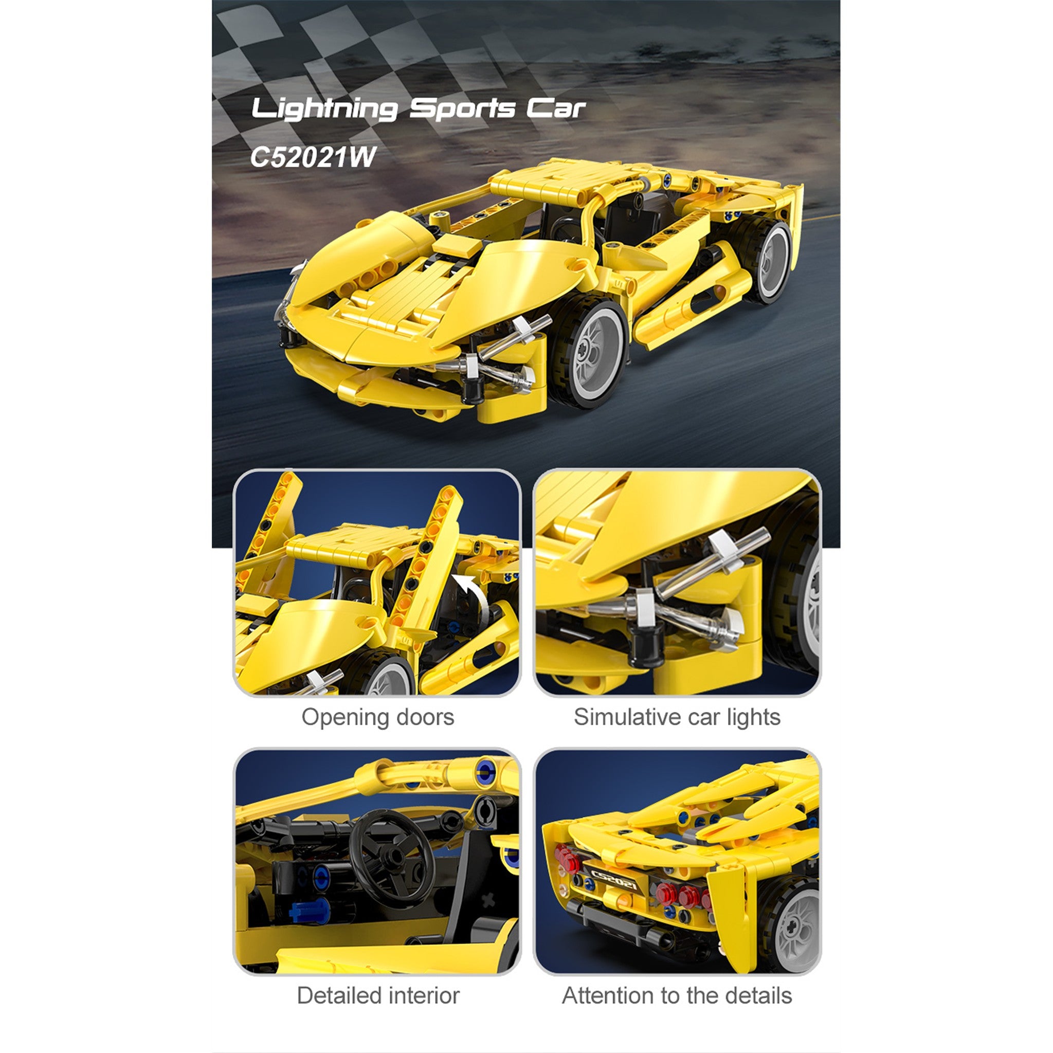 Yellow 1:18 Racing Car 357 Pieces with Pull Back Action