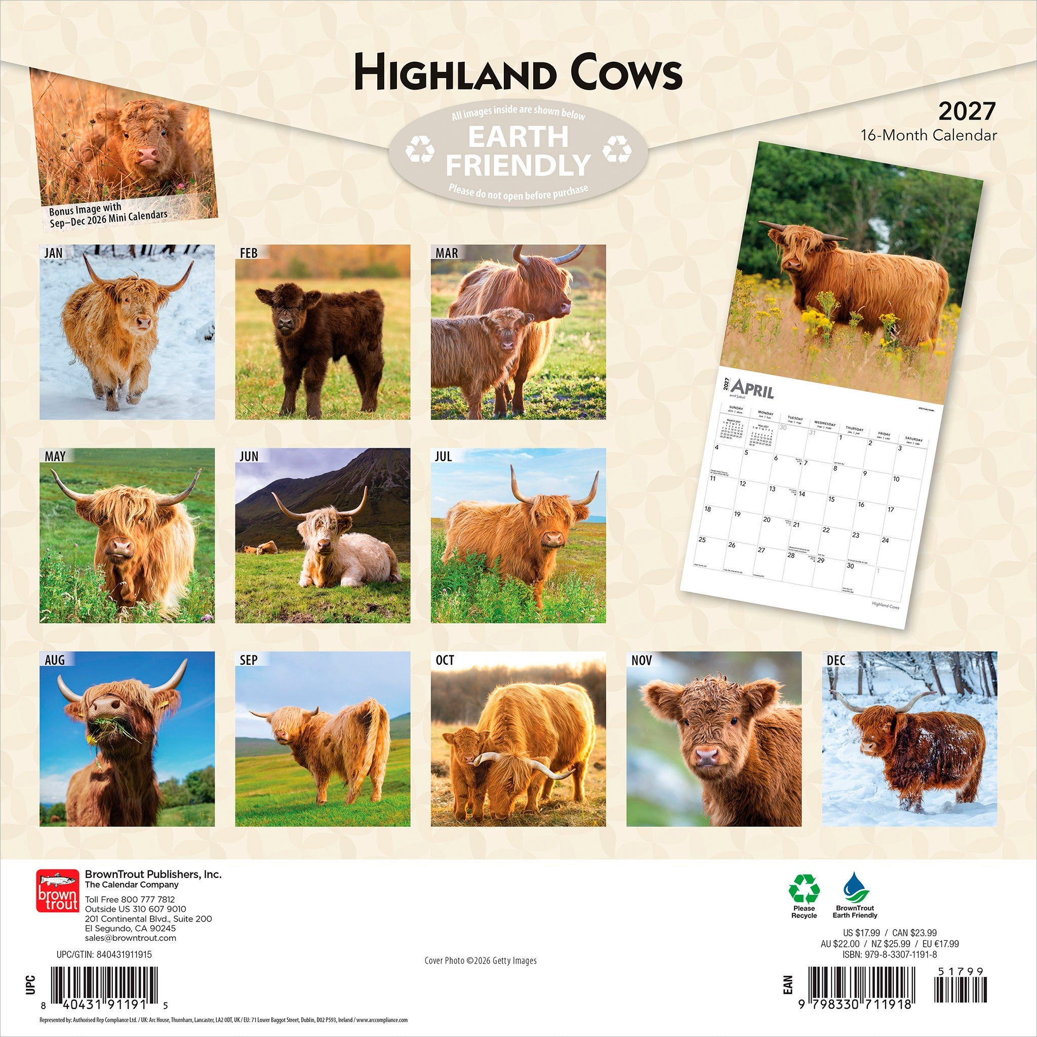 Highland Cows 2027 Wall Calendar