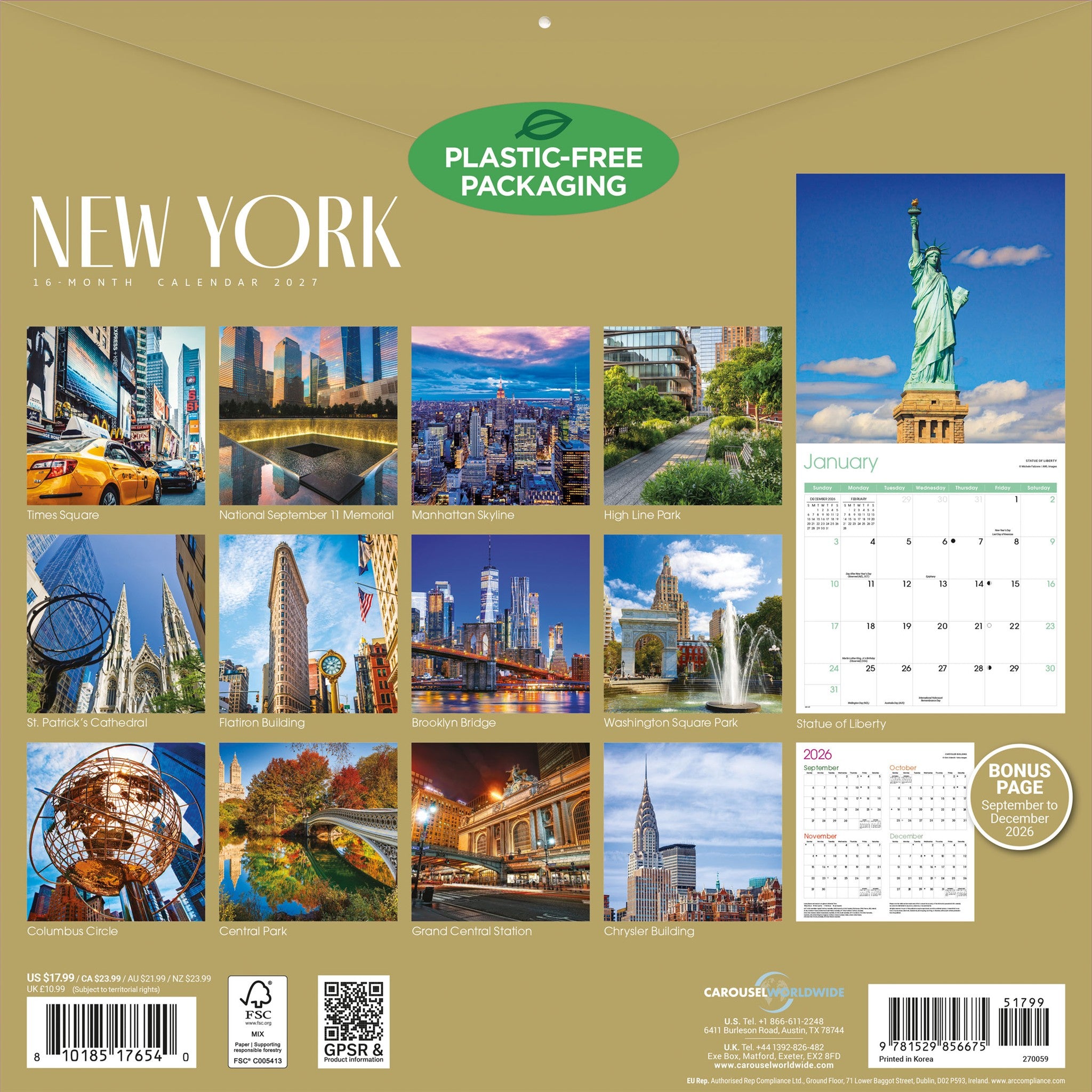 ニューヨーク　2027～2029 New York 2027 Wall Calendar