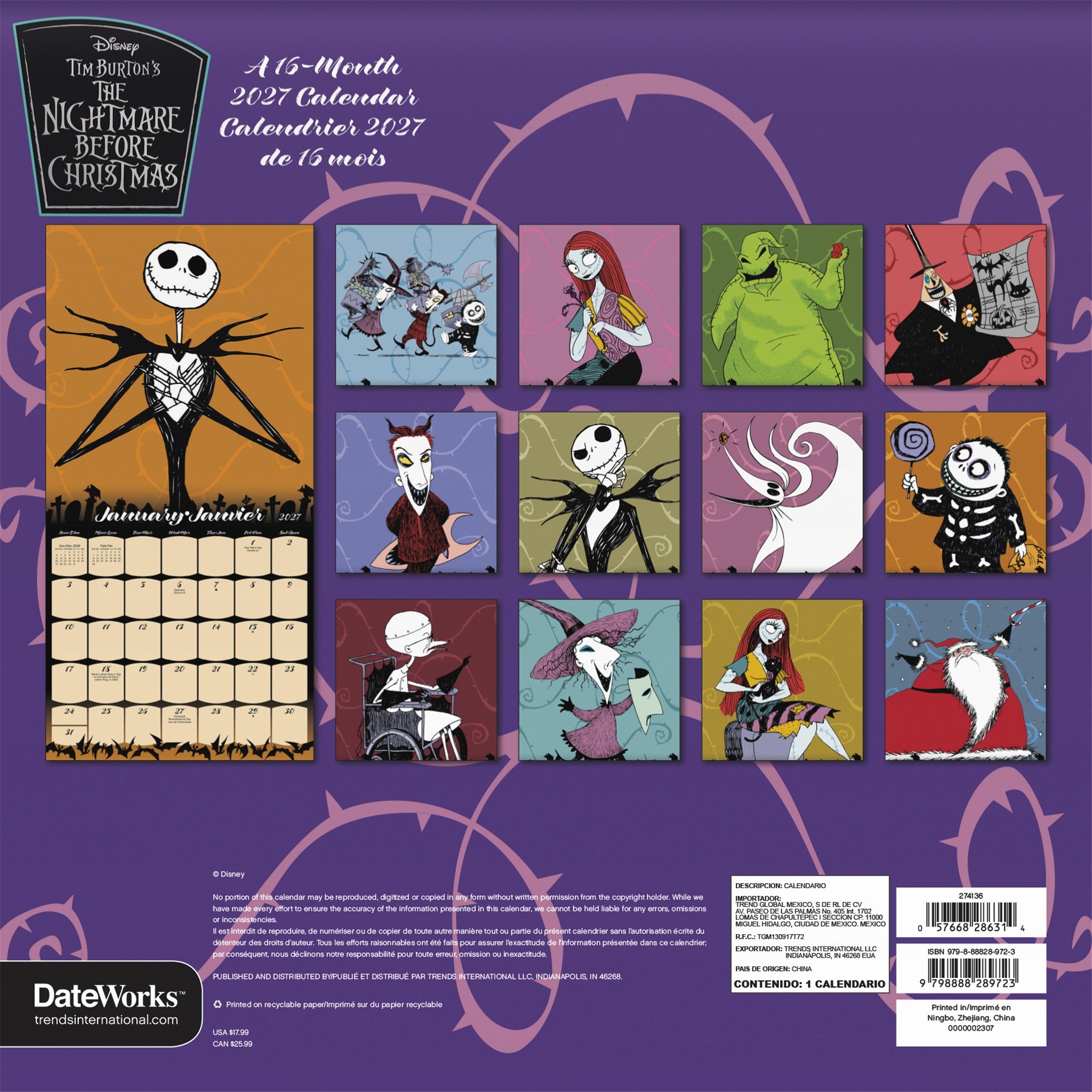 Nightmare Before Christmas 2027 Wall Calendar