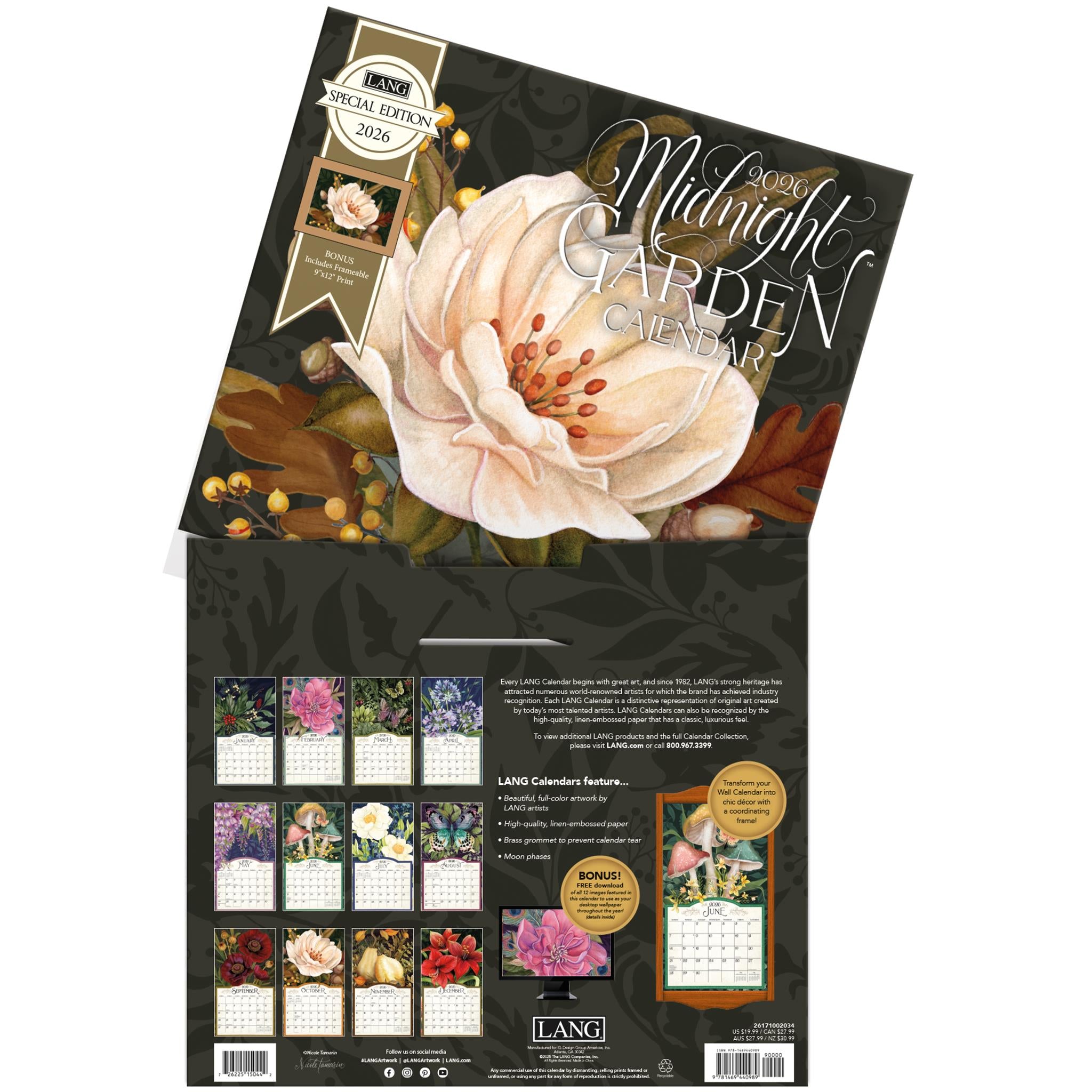 Midnight Garden 2026 Special Edition Wall Calendar with Print