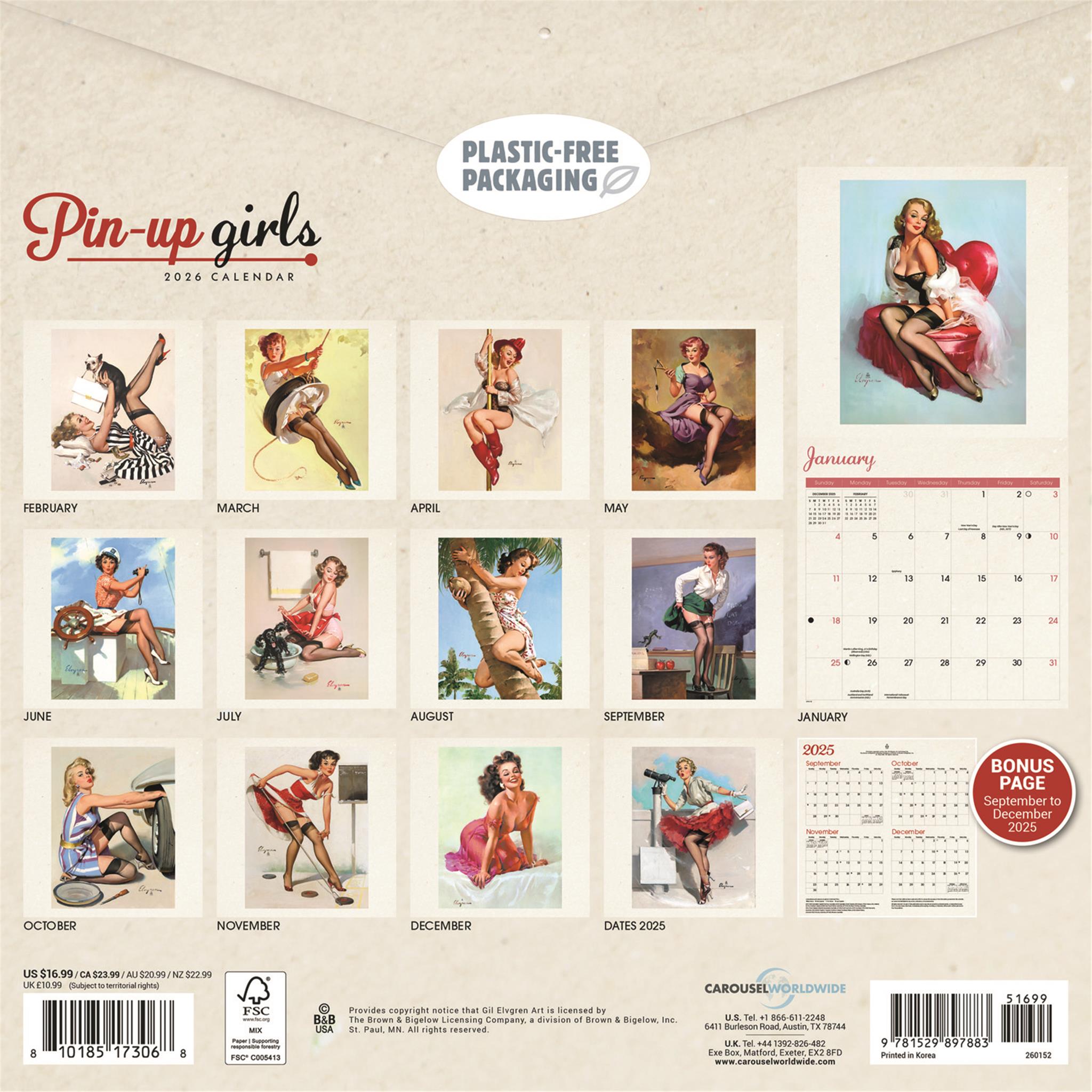 Pin Ups 2026 Wall Calendar