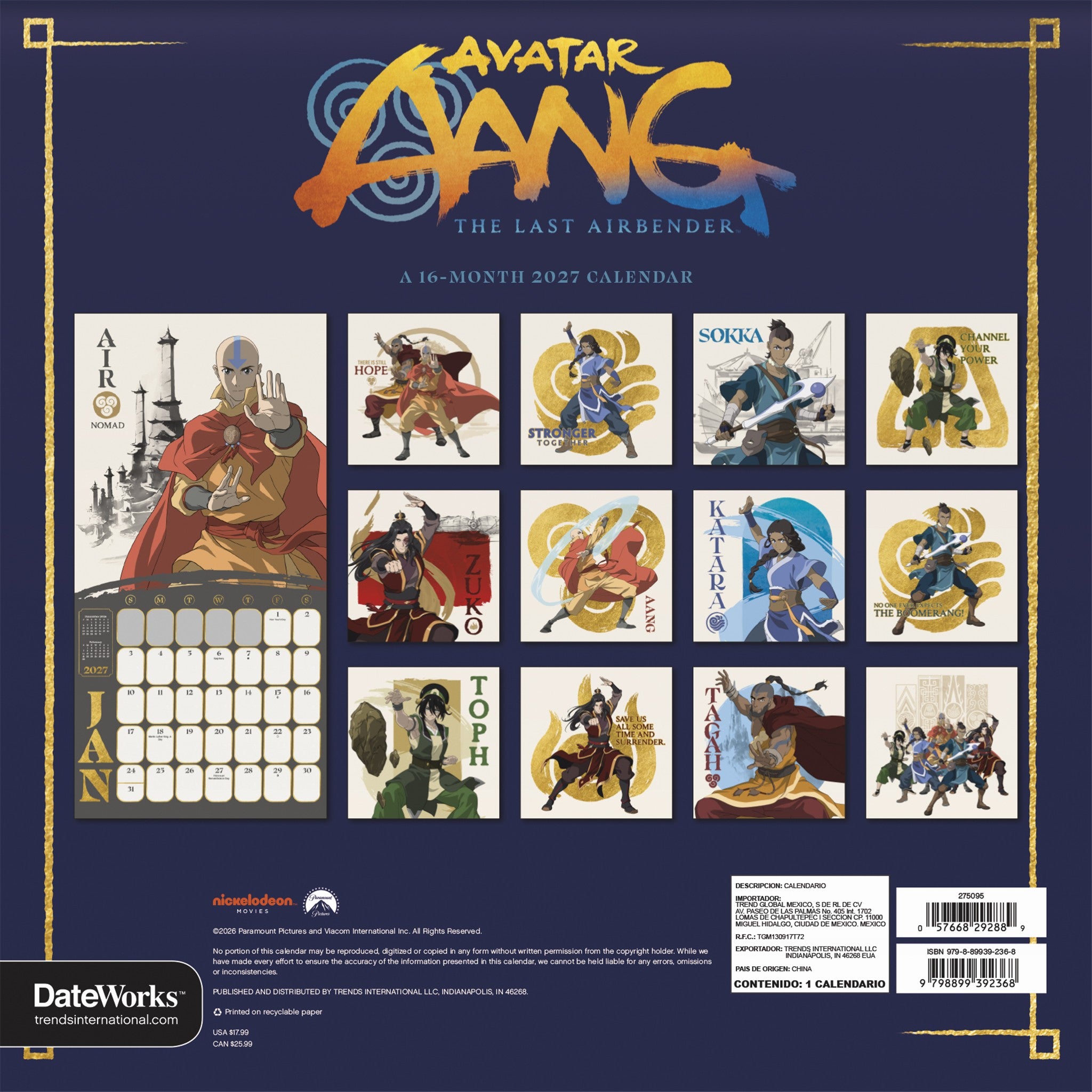 The Legend of Aang: The last Airbender 2027 Wall Calendar