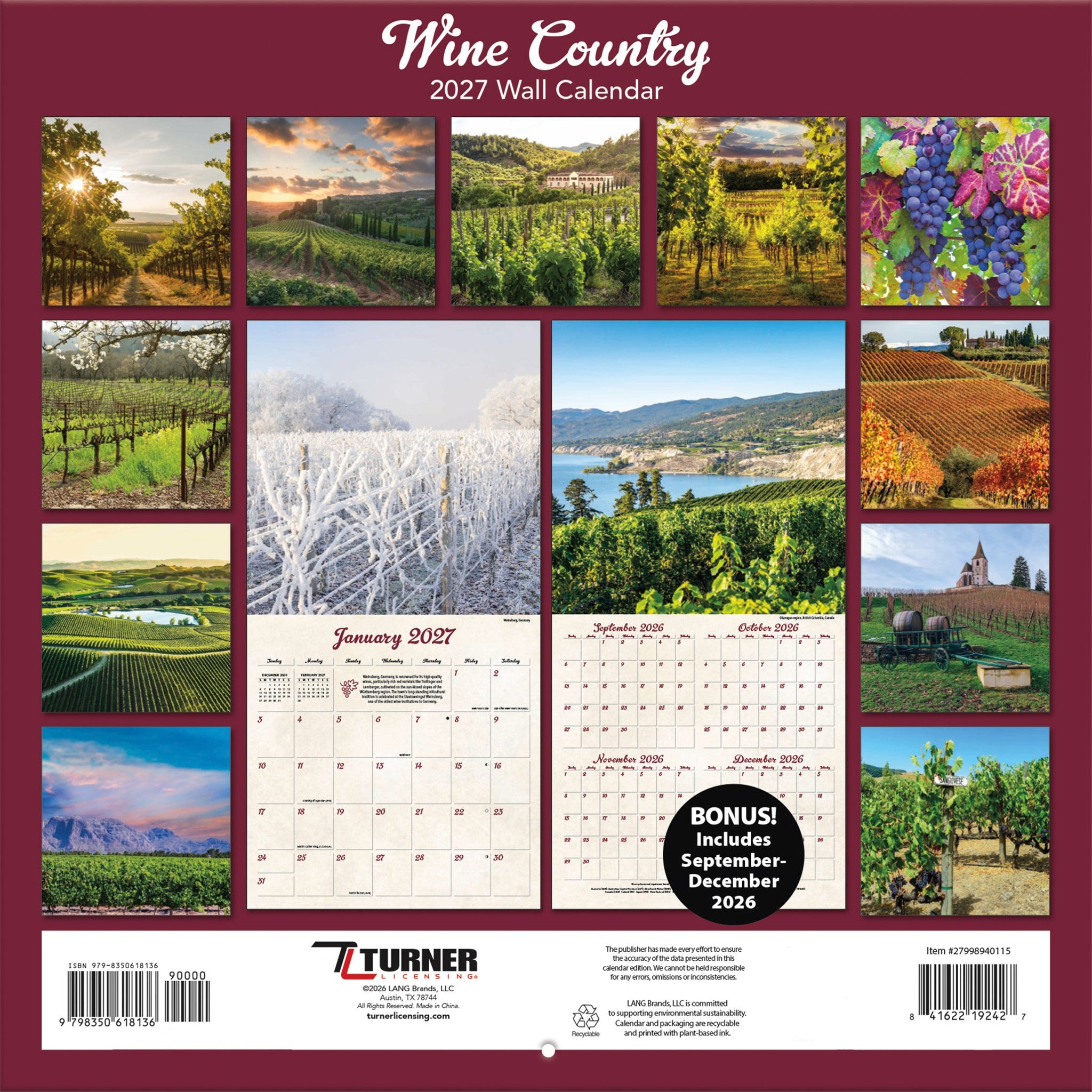 Wine Country 2027 Wall Calendar