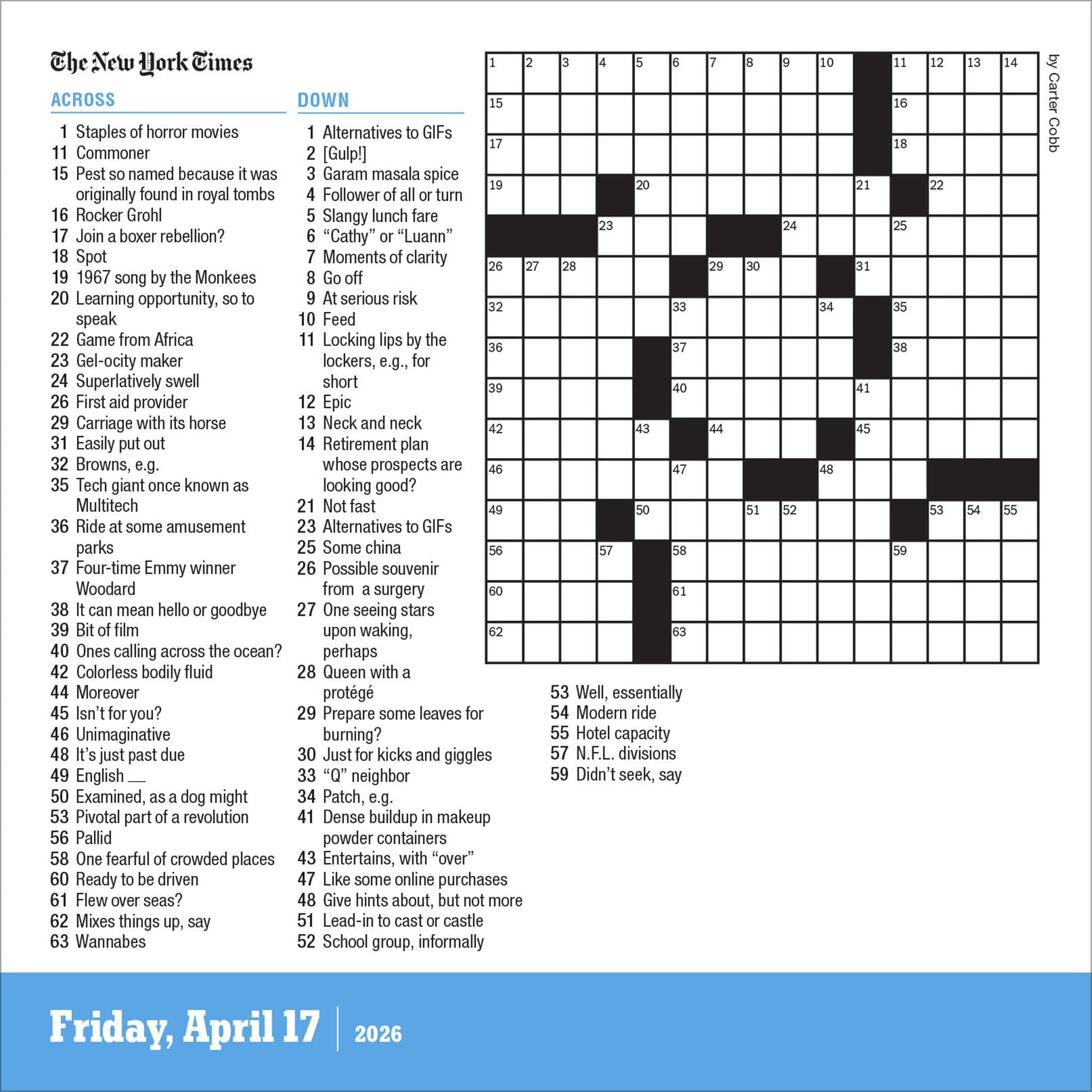 New York Times Daily Crossword 2026 Box Calendar