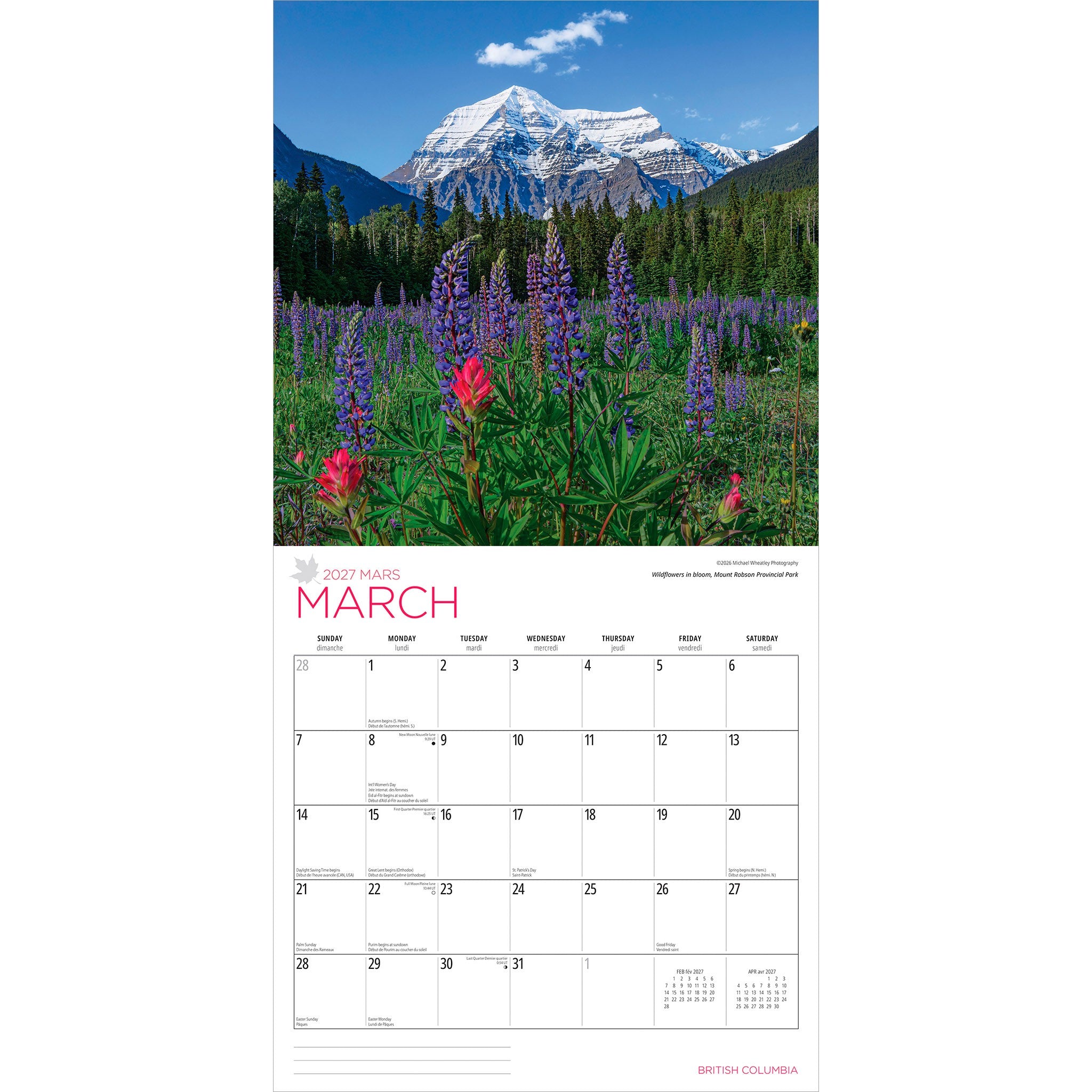 British Columbia 2027 Wall Calendar