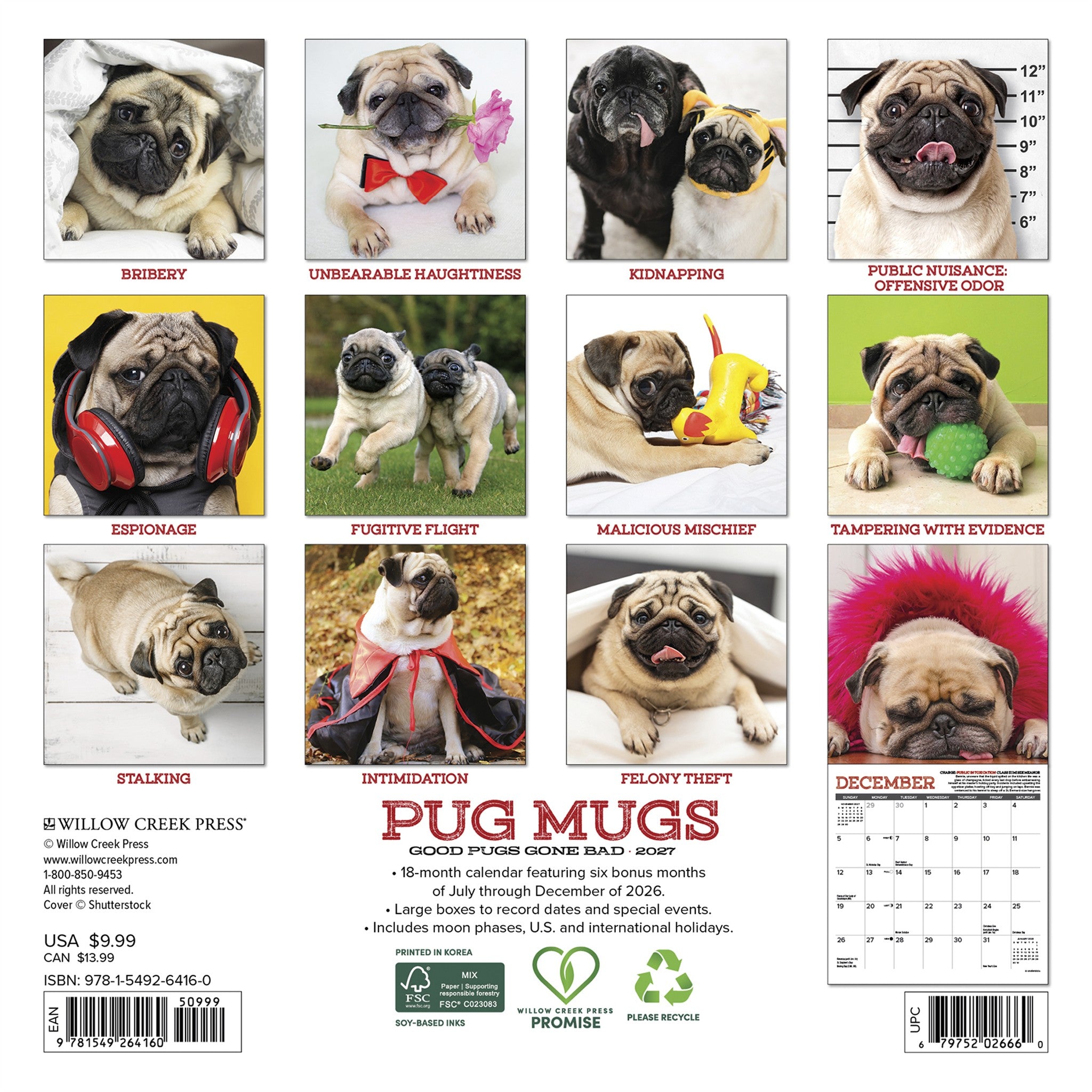 Pug Mugs 2027 Mini Calendar