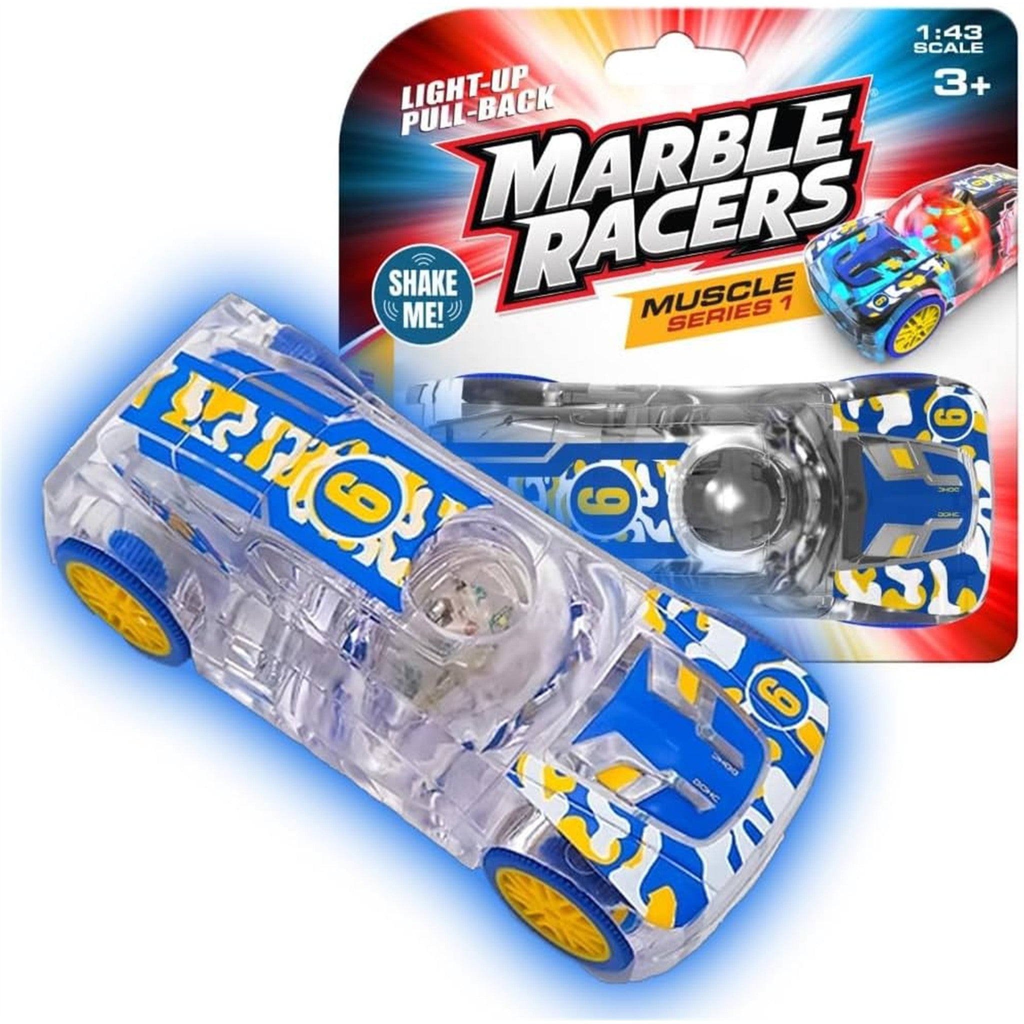 Blue/Yellow Muscle Car Marble Racer