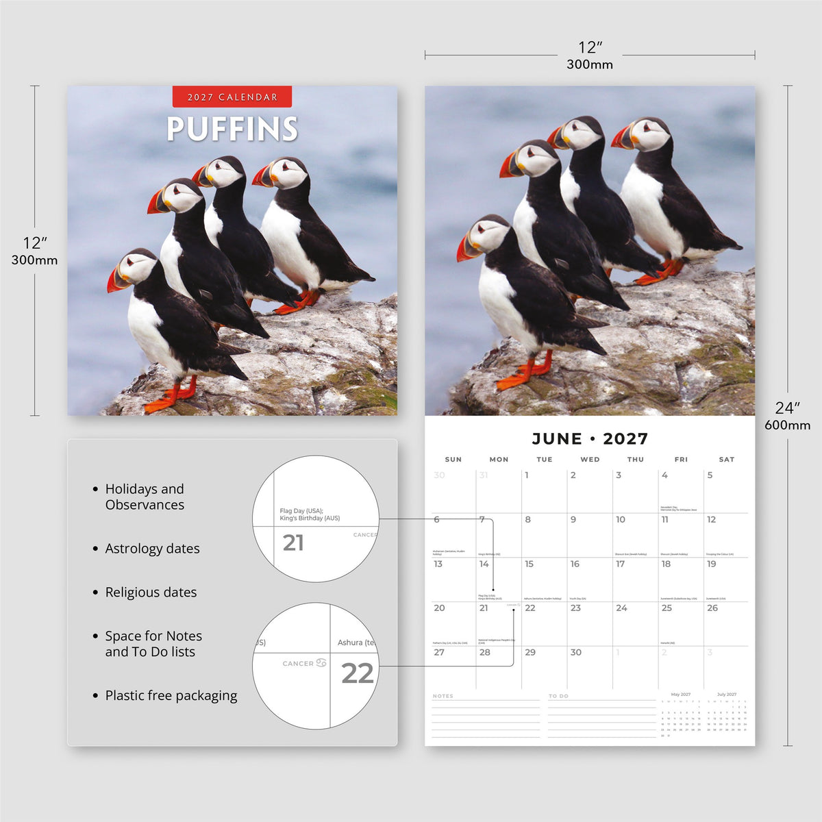 Puffins 2027 Wall Calendar