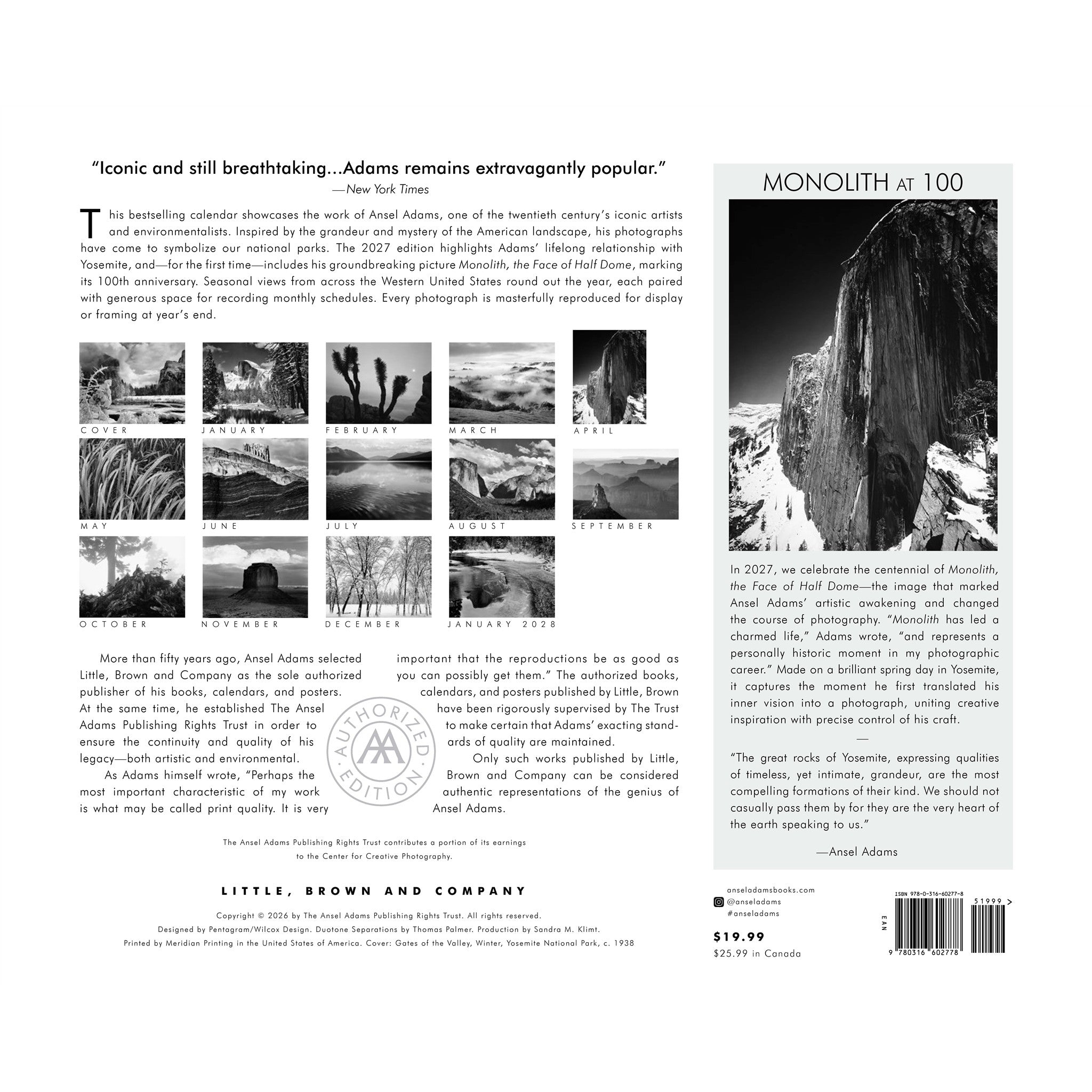 Ansel Adams 2027 Wall Calendar