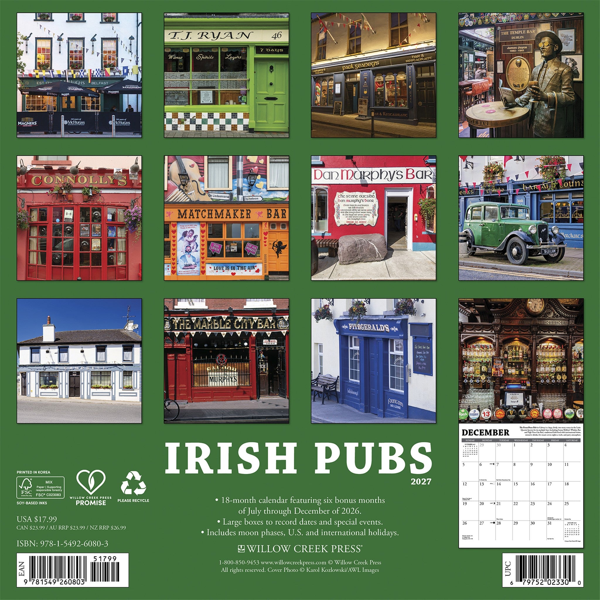 Irish Pubs 2027 Wall Calendar