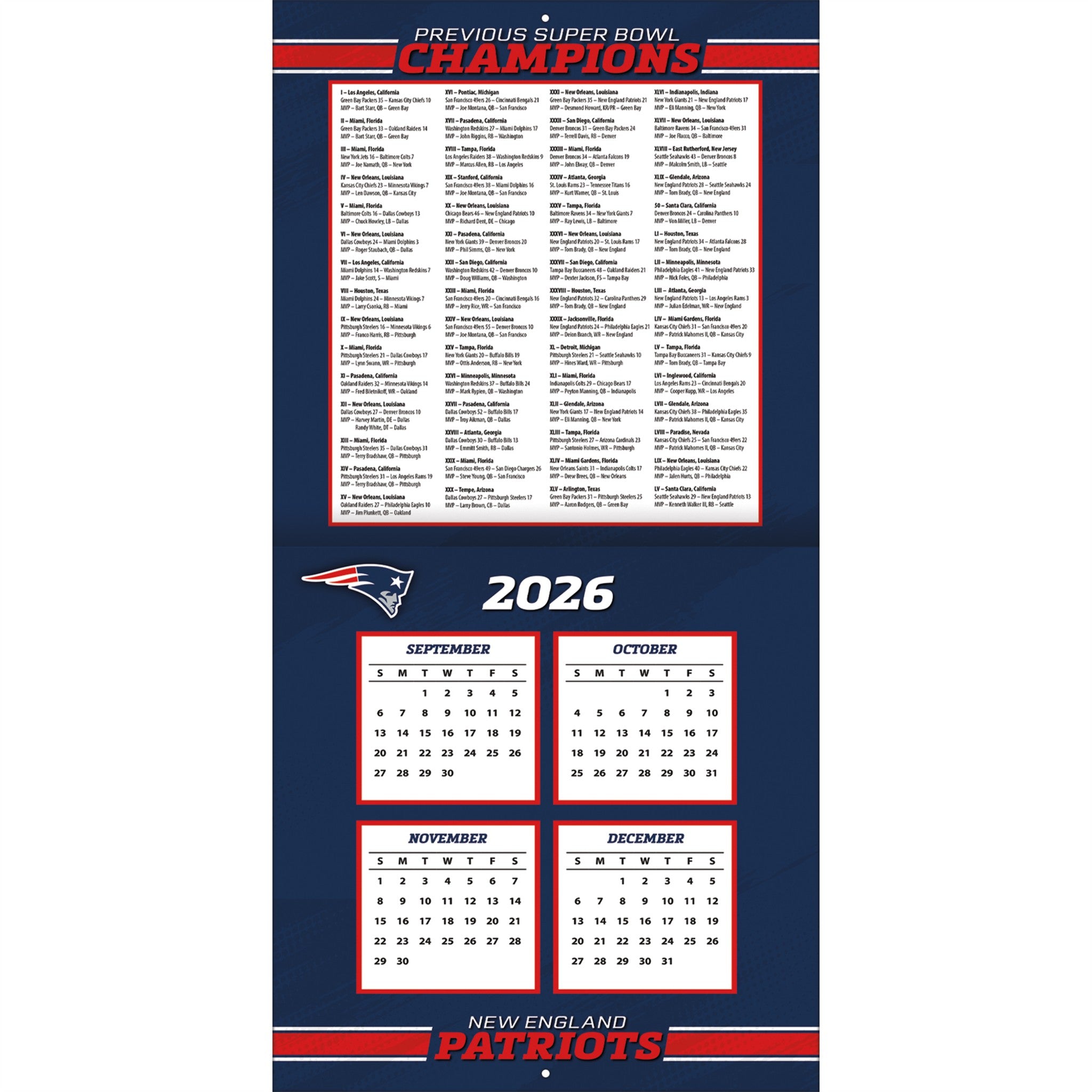 NFL New England Patriots 2027 Wall Calendar