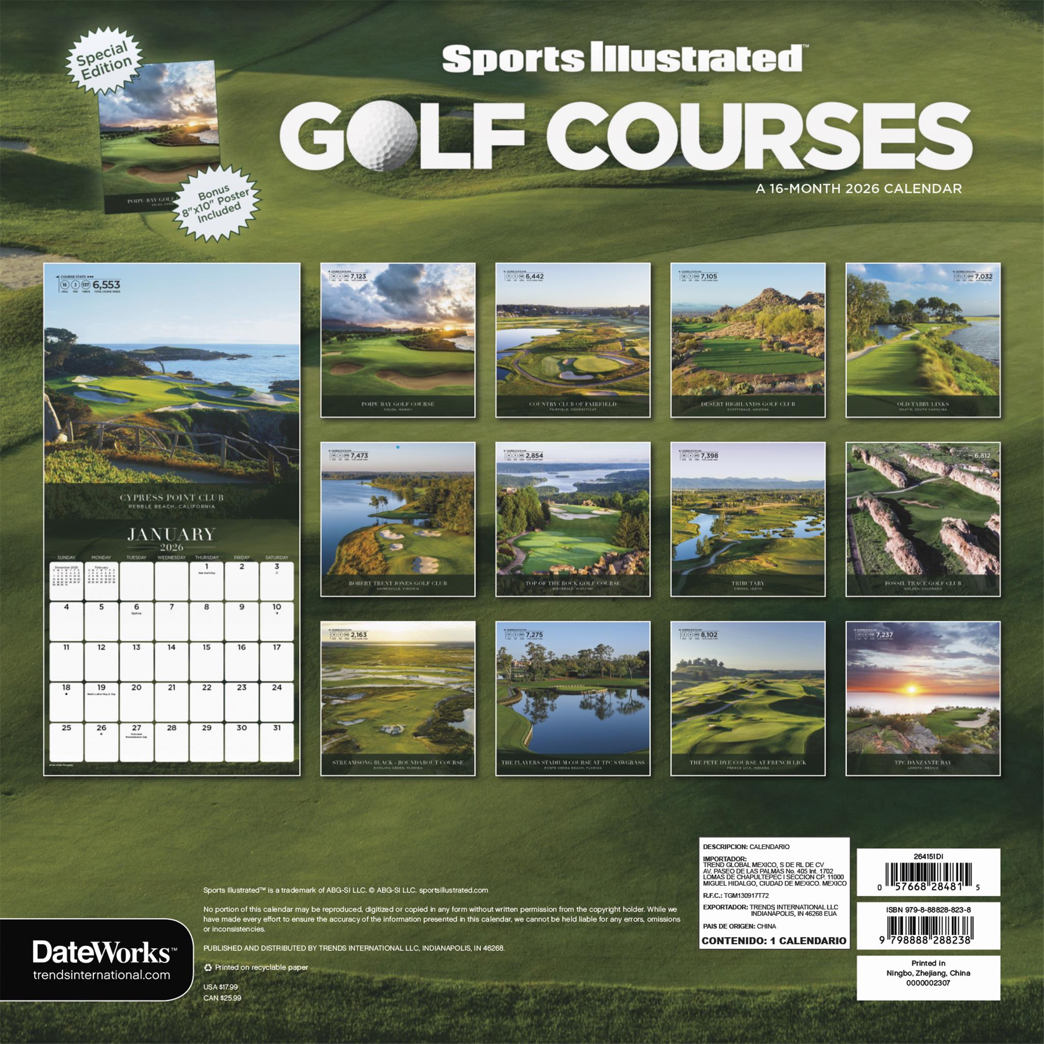 Sports Illustrated Golf Courses Exclusive with Print 2026 Deluxe Wall Calendar