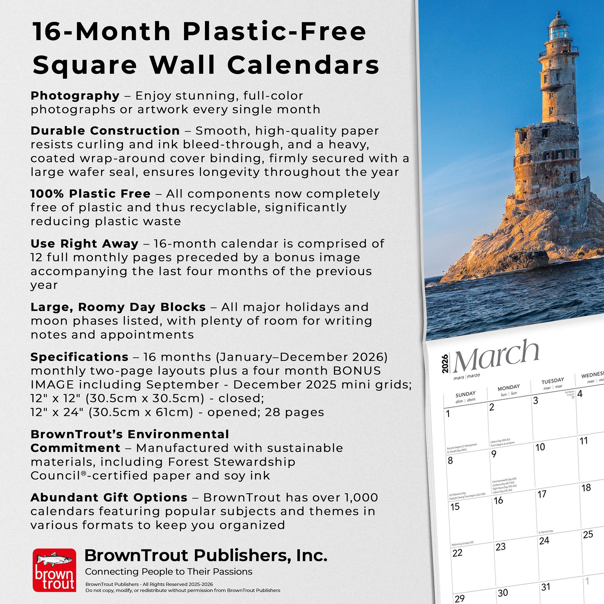 Worlds Greatest Lighthouses 2026 Wall Calendar