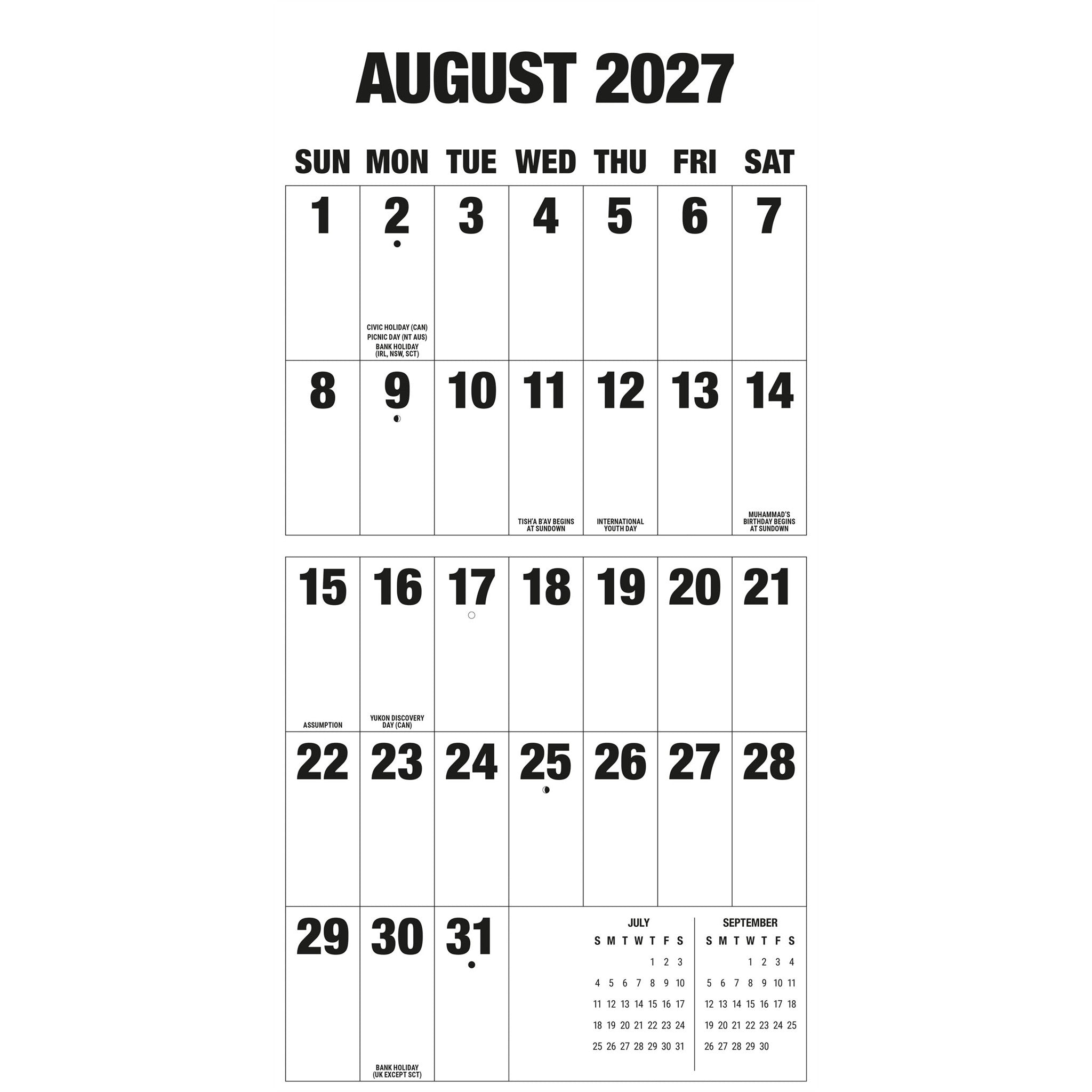 Big Letters Big Numbers 2027 Wall Calendar