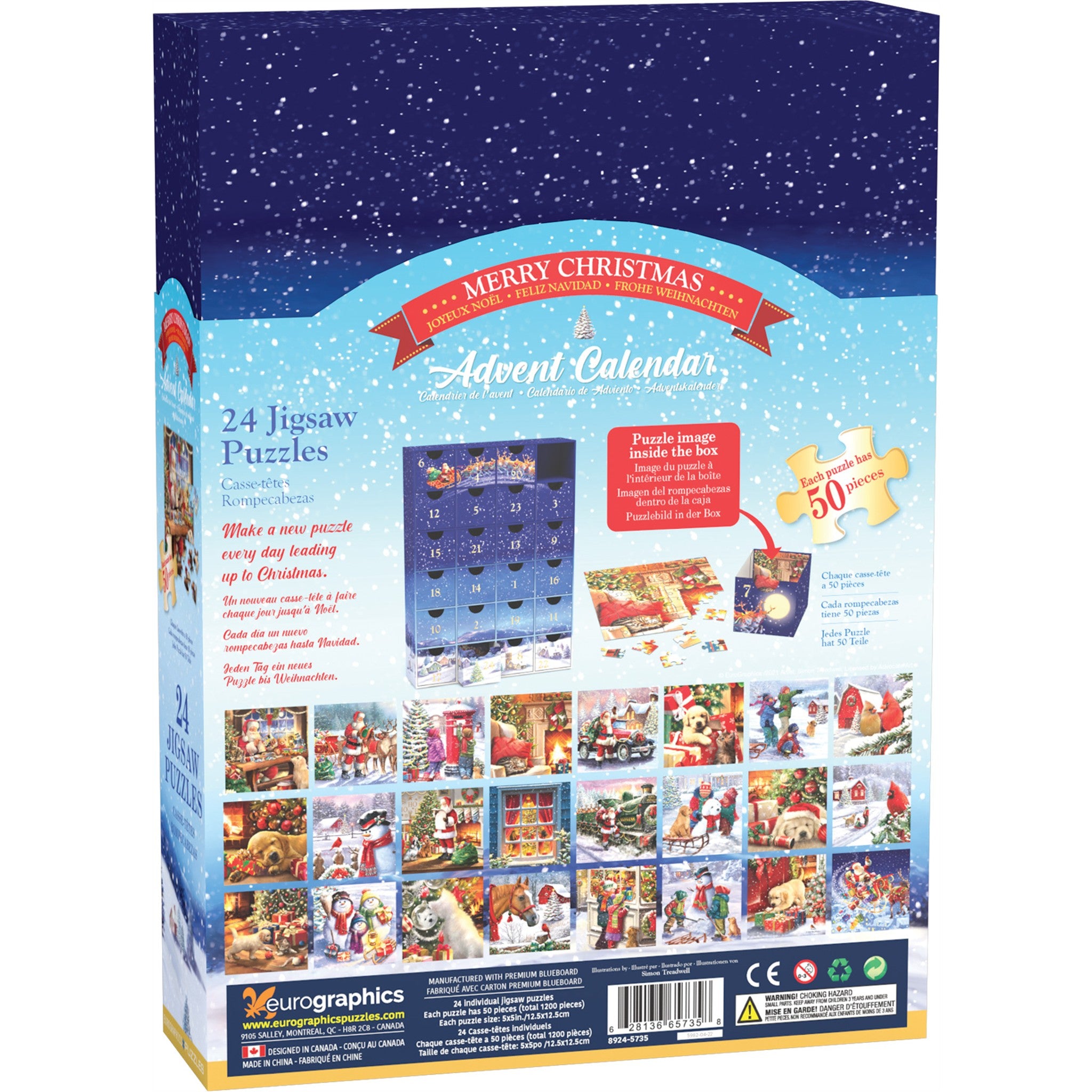 Merry Christmas Advent Calendar 24 Mini 50 Piece Puzzles