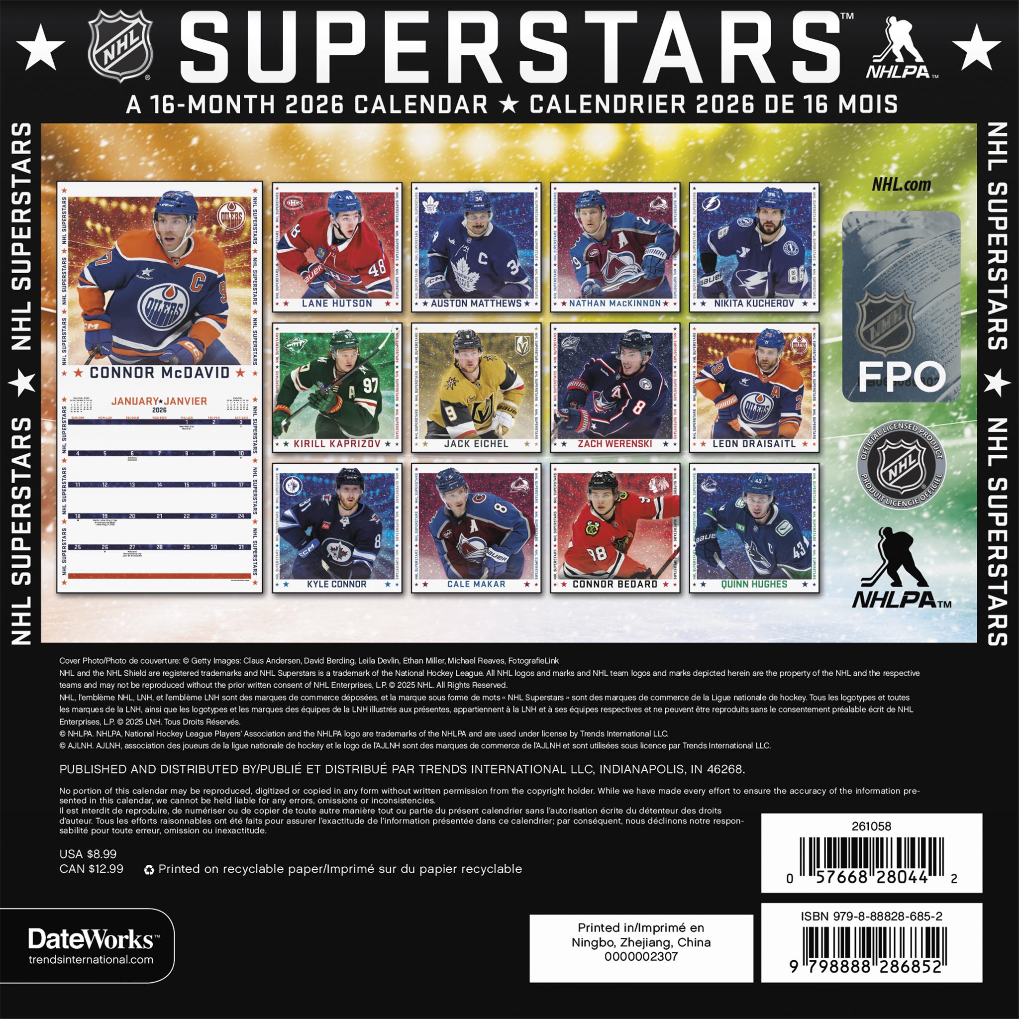 NHL Superstars Bilingual 2026 Mini Calendar