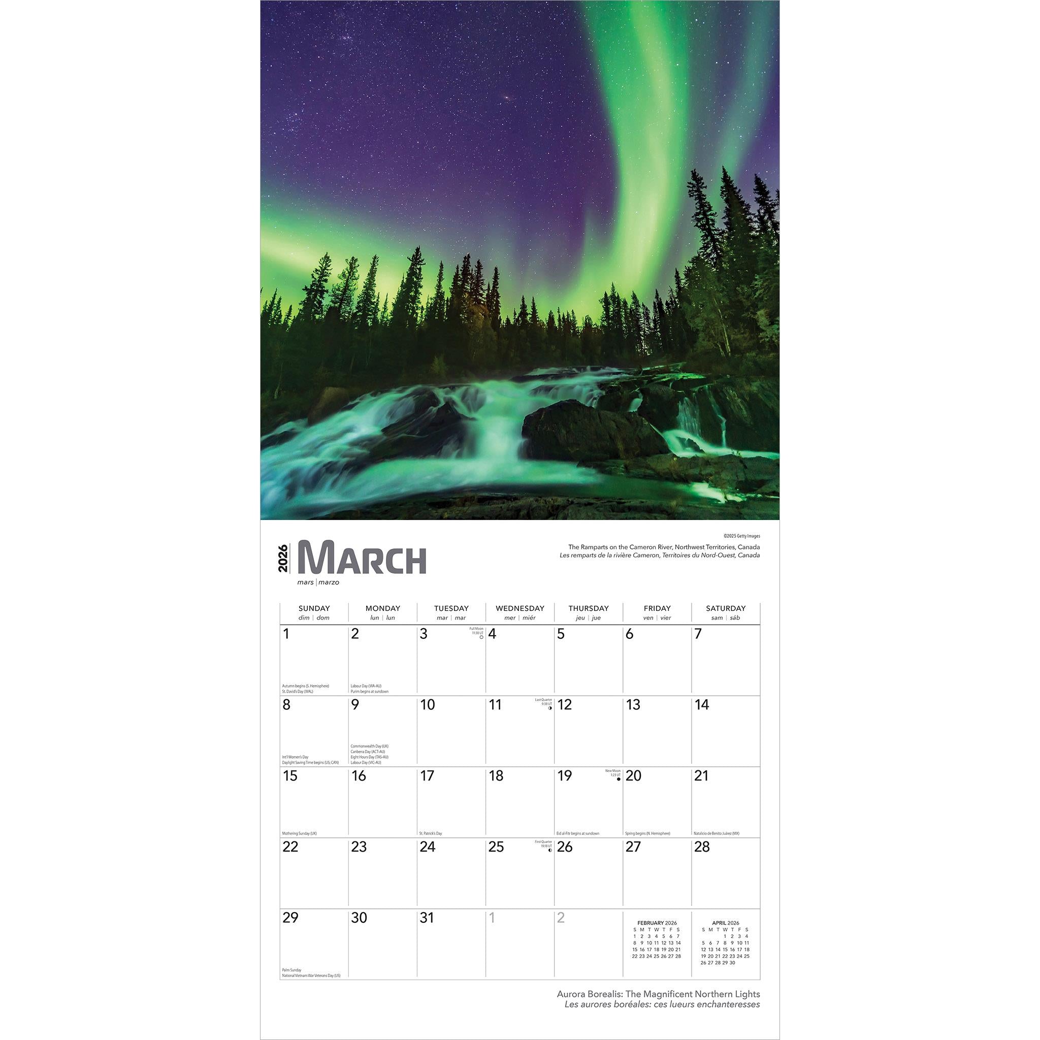 Aurora Borealis Bilingual 2026 Wall Calendar - Online Only