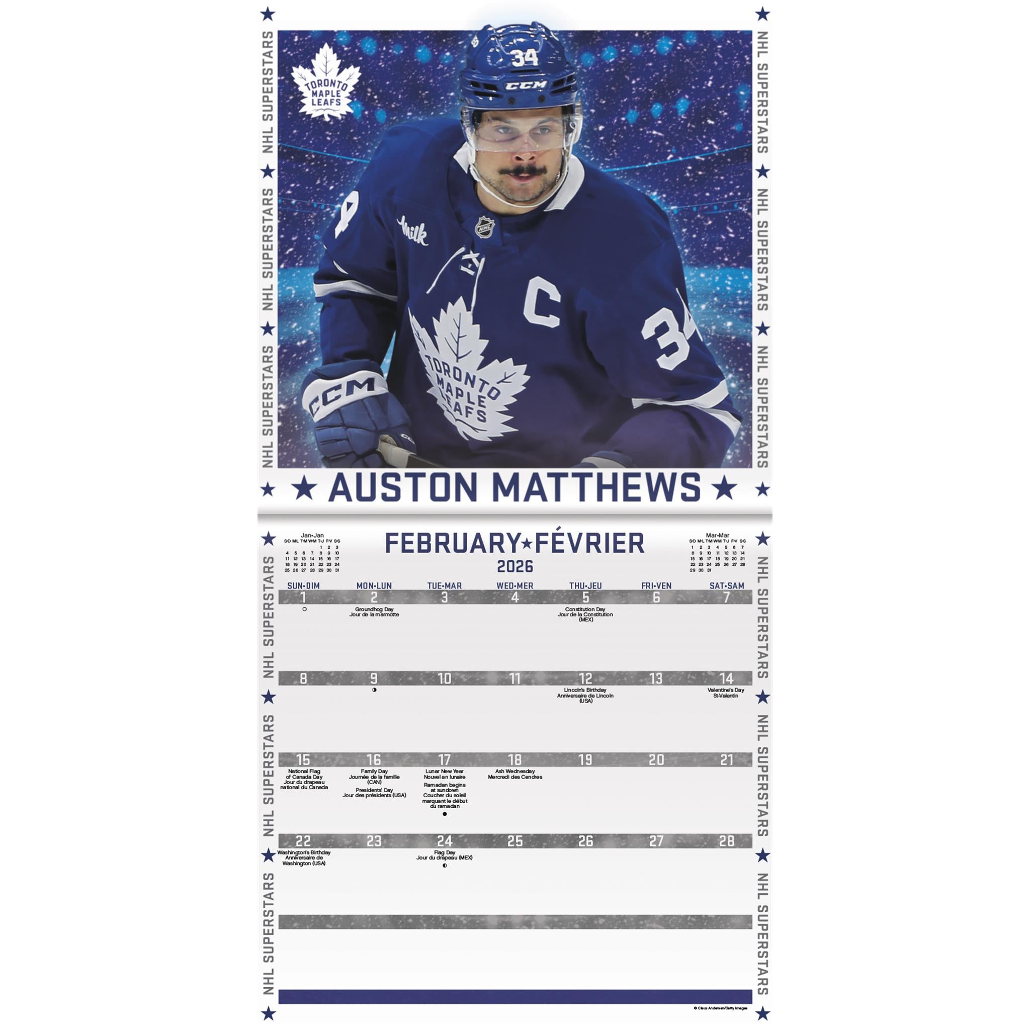 NHL Superstars Bilingual 2026 Mini Calendar