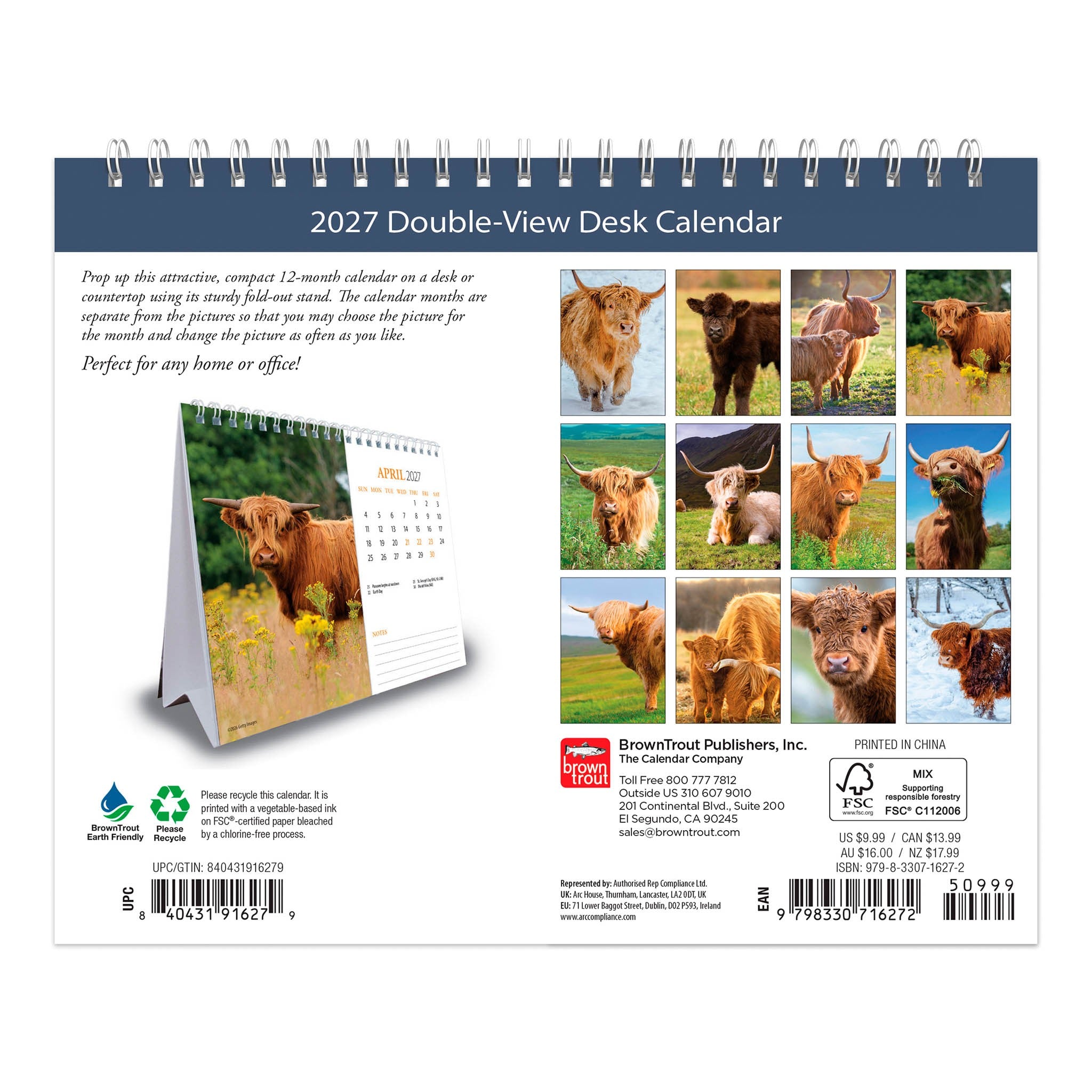 Highland Cows 2027 Easel Calendar