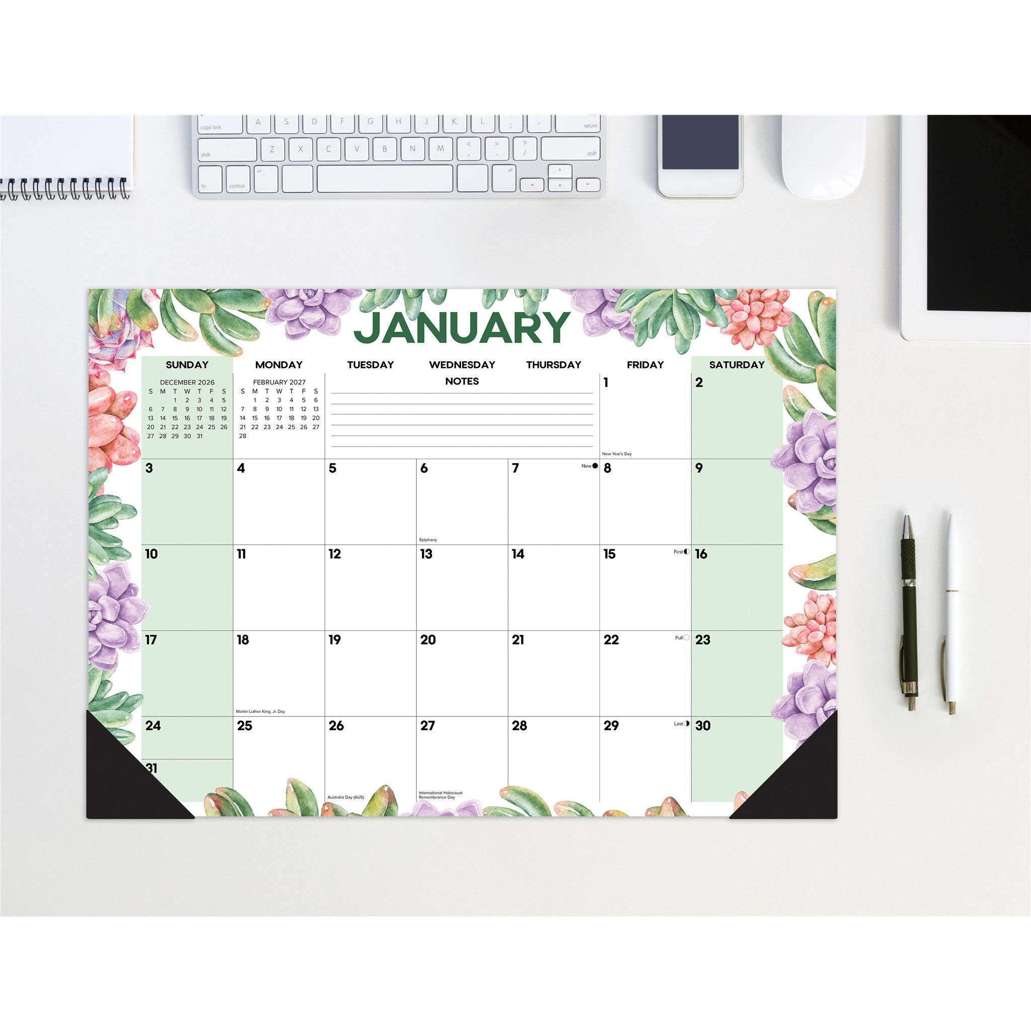 Succulents 2027 Small Desk Pad Calendar