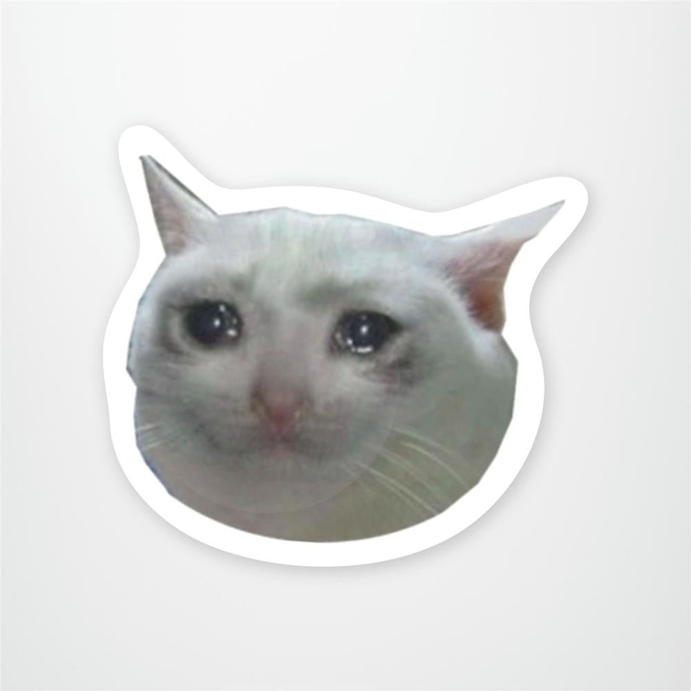 Crying Cat Meme Vinyl Sticker