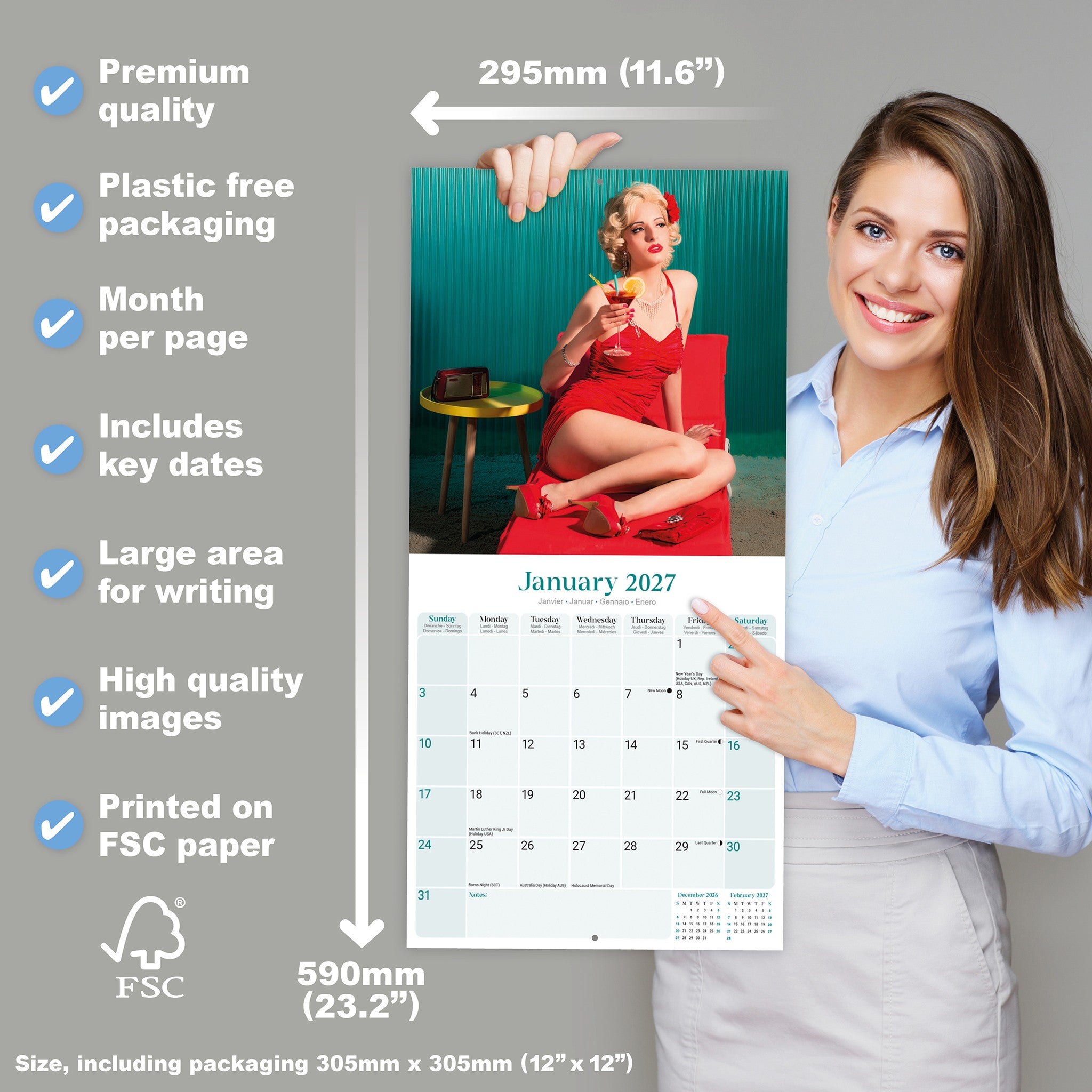 Retro Pin Ups 2027 Wall Calendar