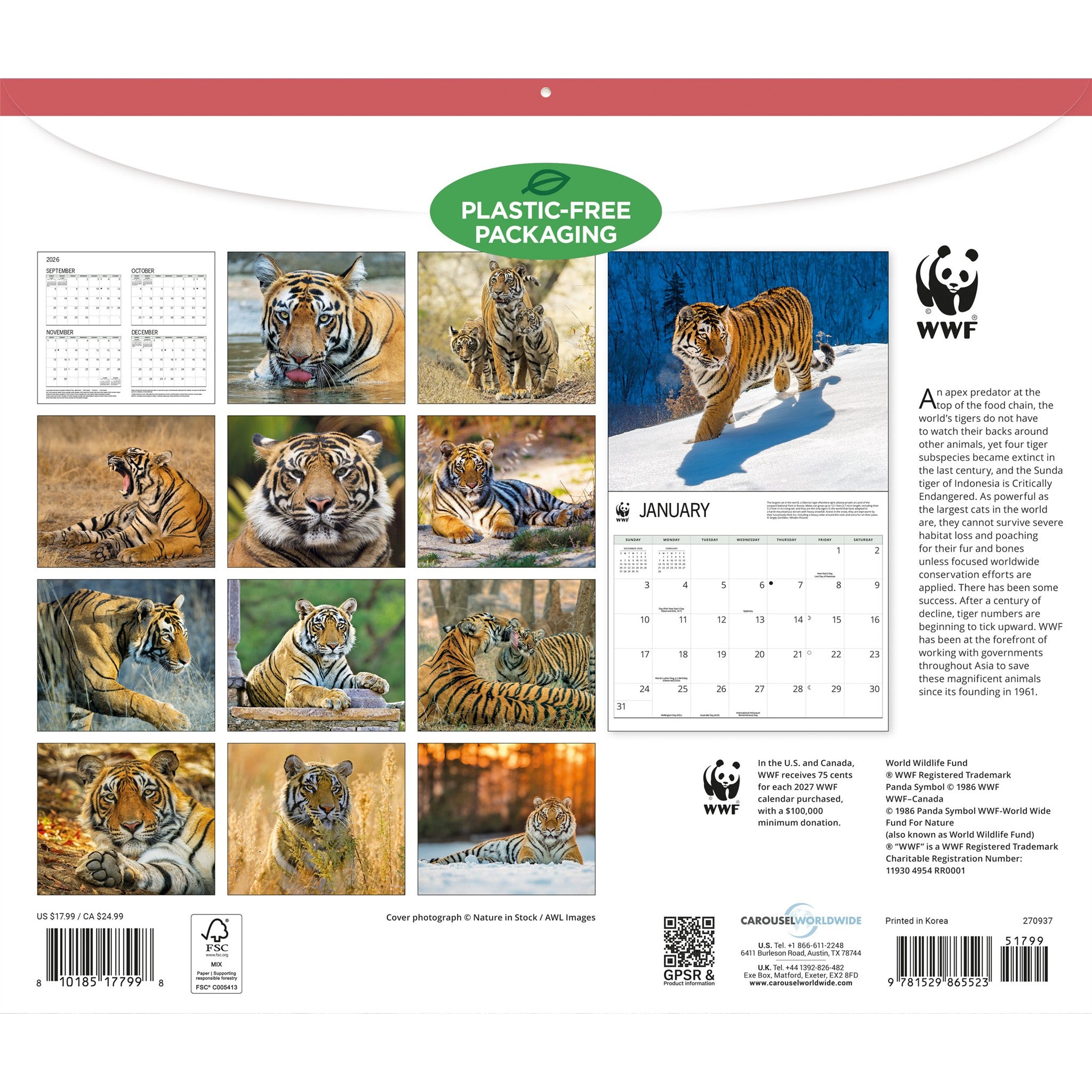 World Wildlife Fund Tigers 2027 Wall Calendar