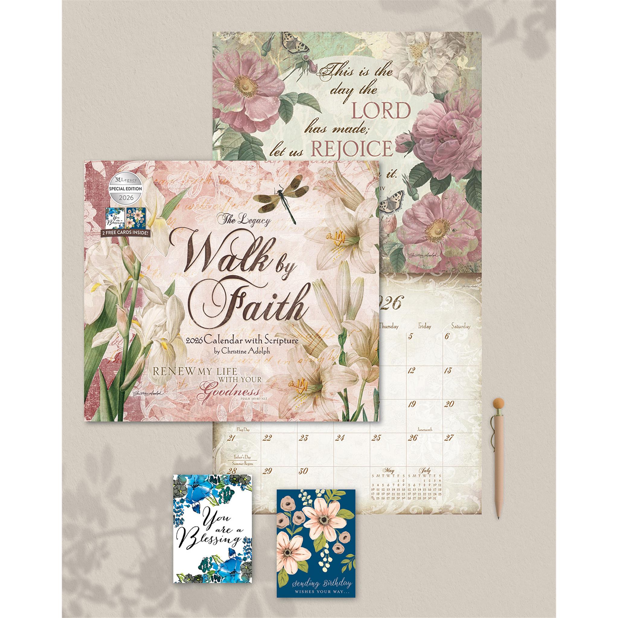 Walk By Faith 2026 Deluxe Special Edition Wall Calendar with Cards