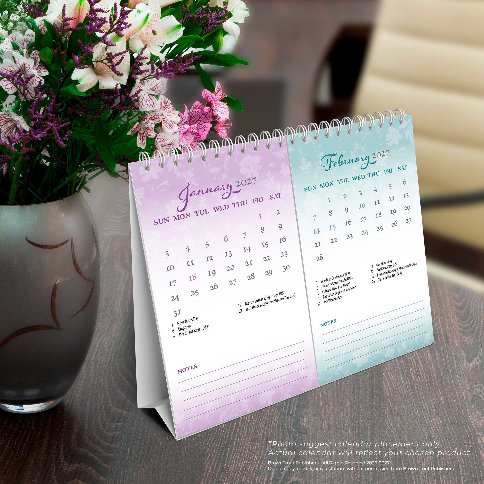 Patterned Double-View 2027 Easel Calendar