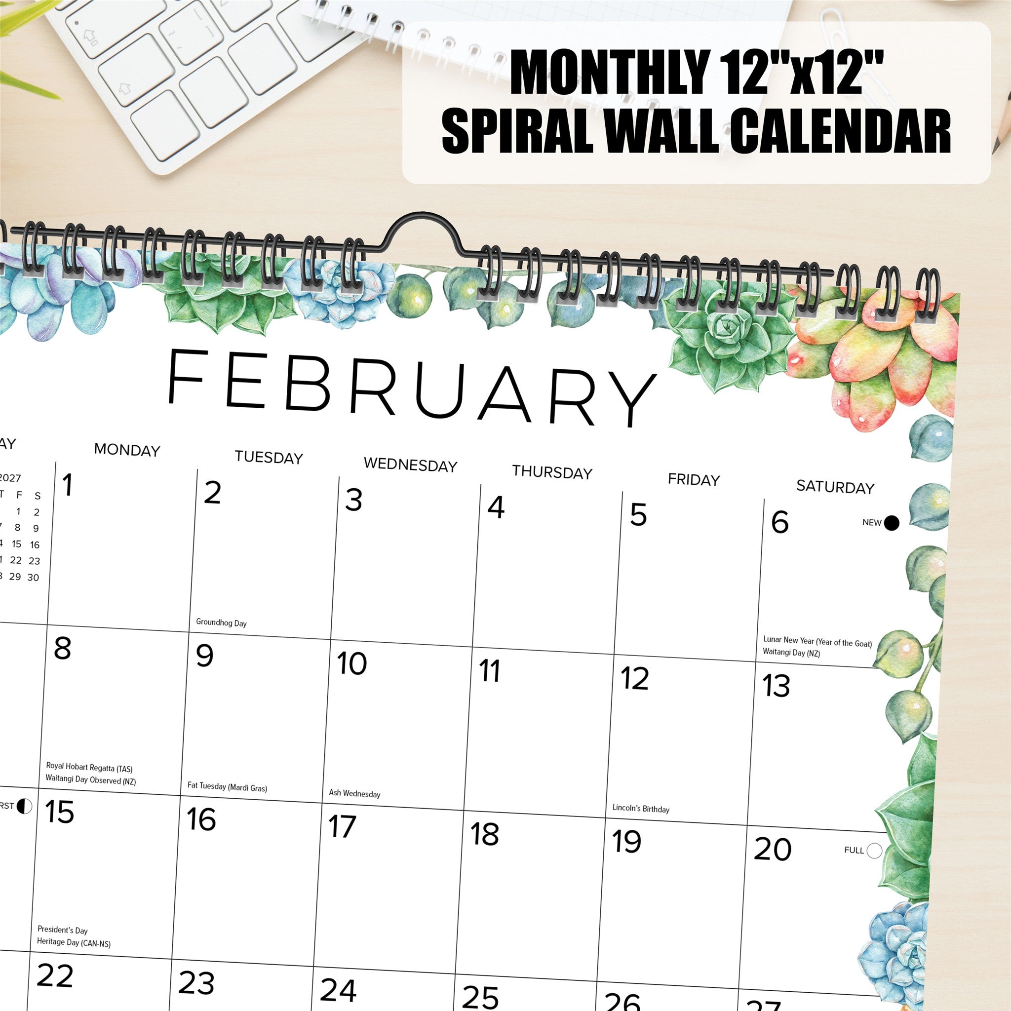 Succulents 2027 Spiral Wall Calendar