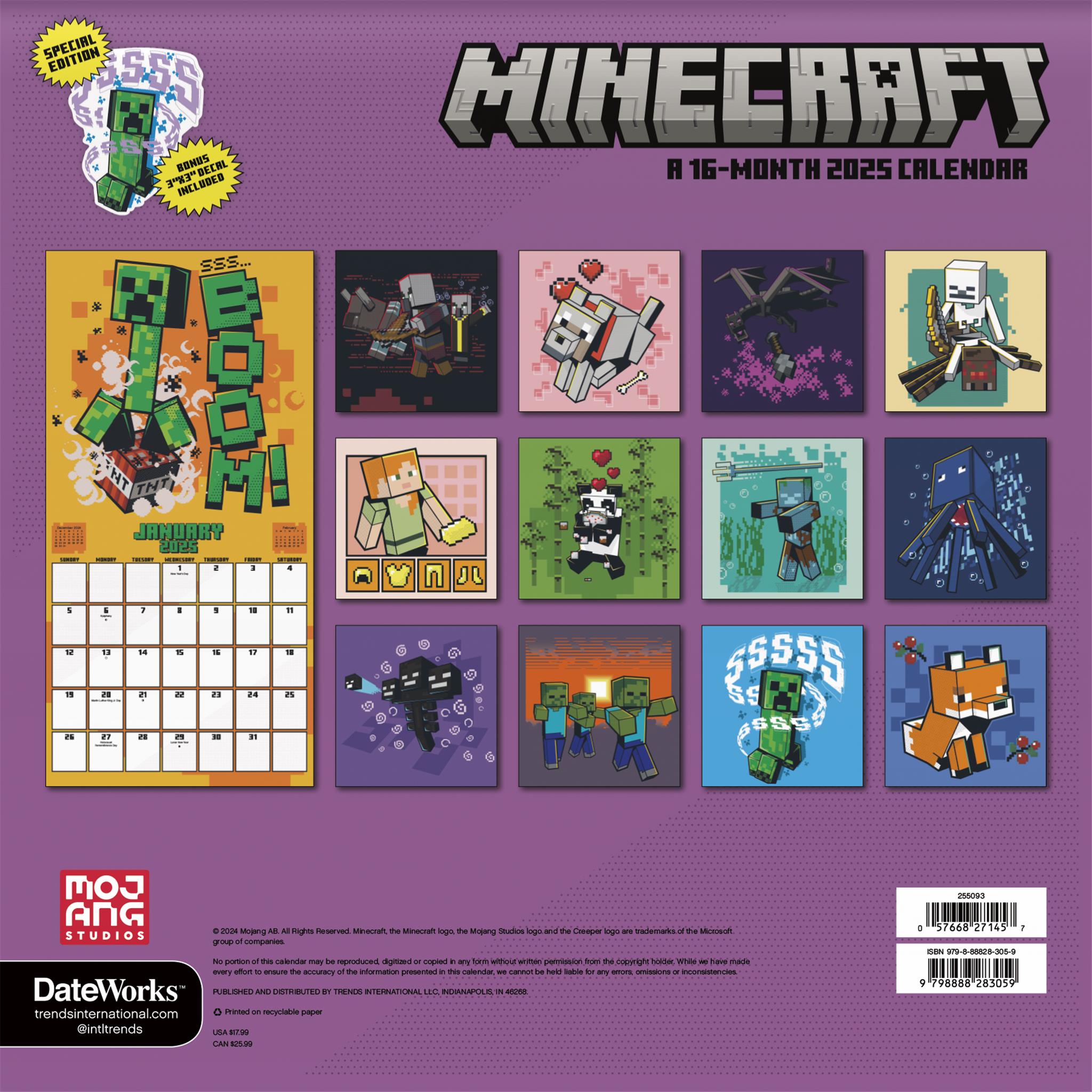Minecraft with Decal Wall 2025 Calendar
