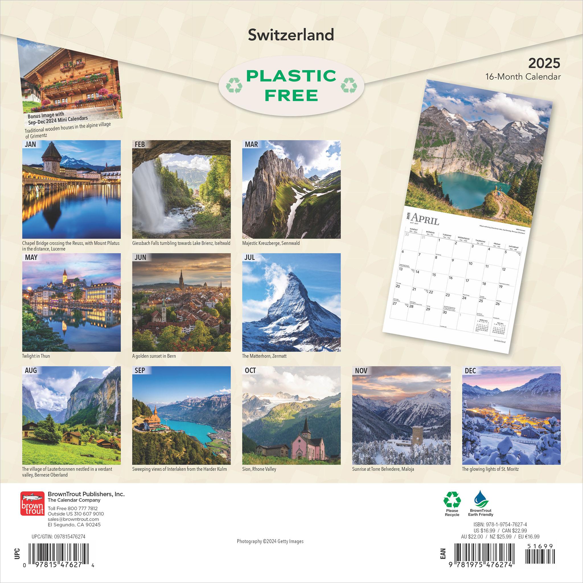 Switzerland Wall 2025 Calendar