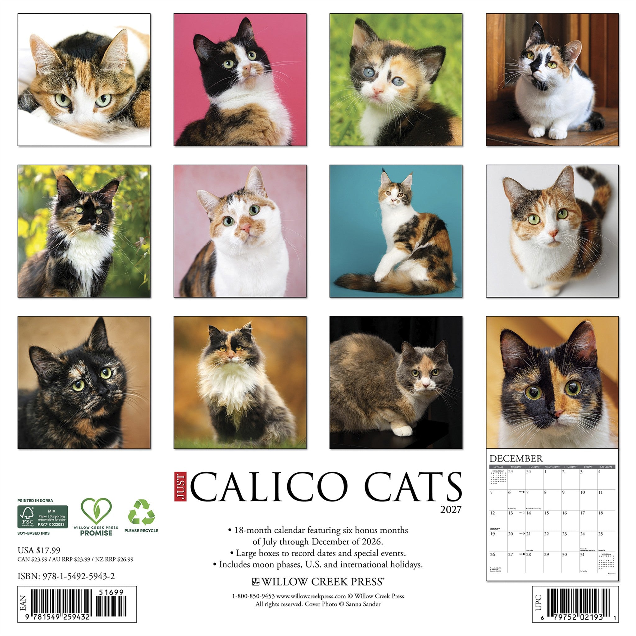Calico Cats 2027 Wall Calendar