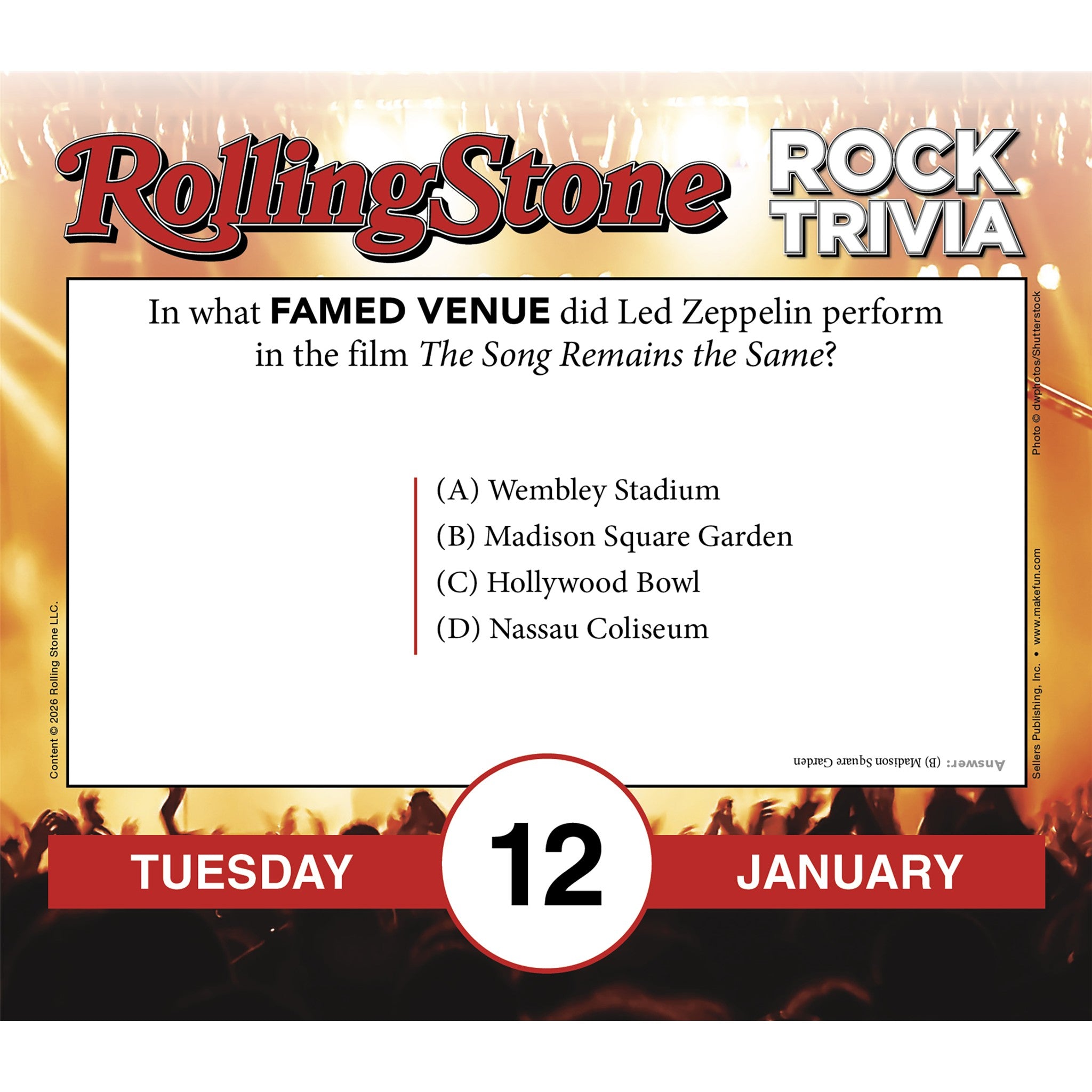Rolling Stone Rock Trivia 2027 Box Calendar - Online Only