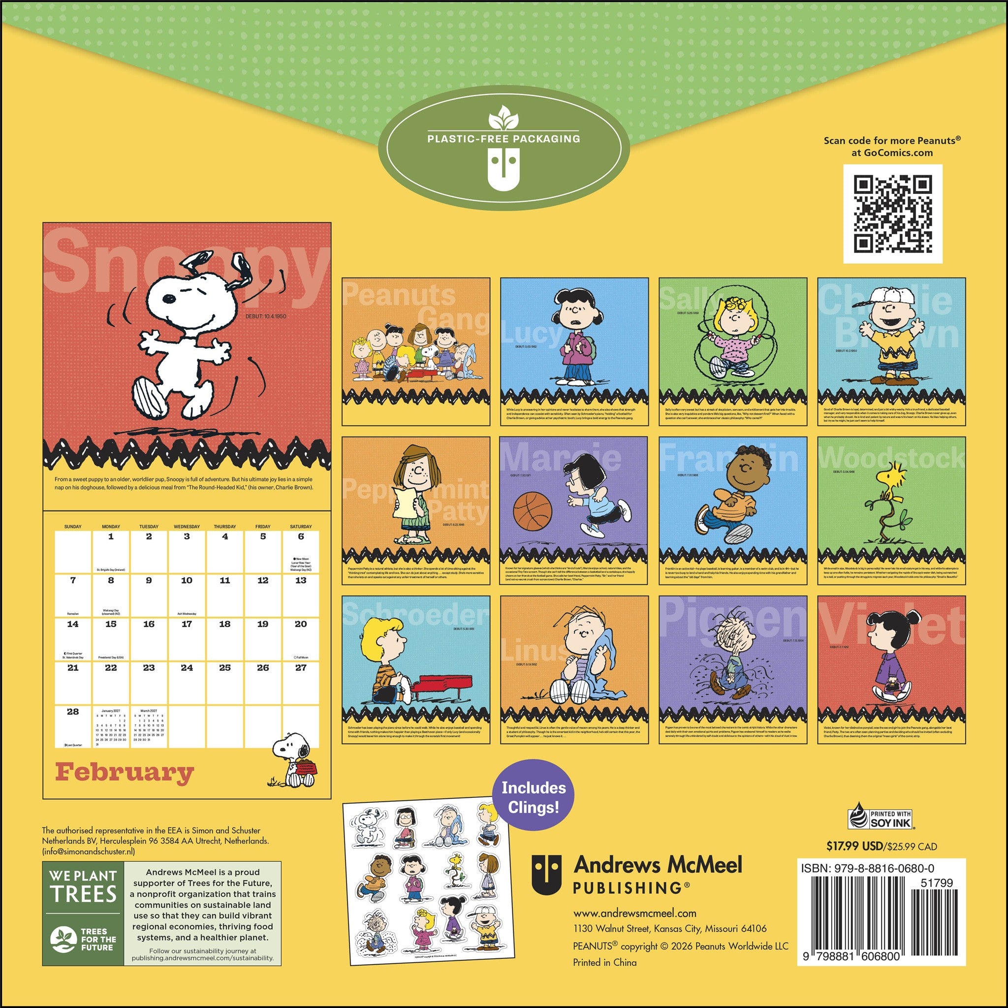 Peanuts® with Decals 2027 Wall Calendar