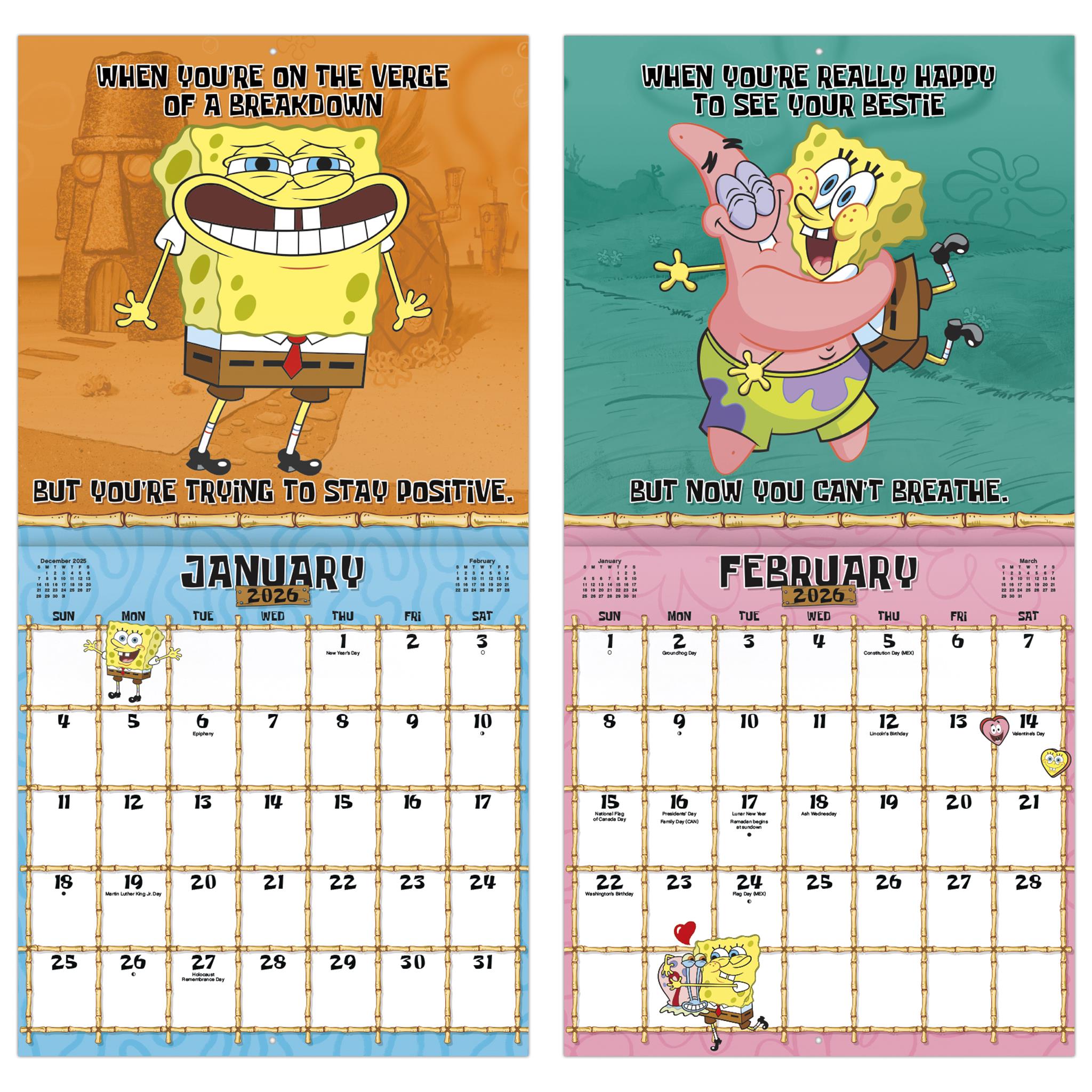 Spongebob Squarepants 2026 Wall Calendar