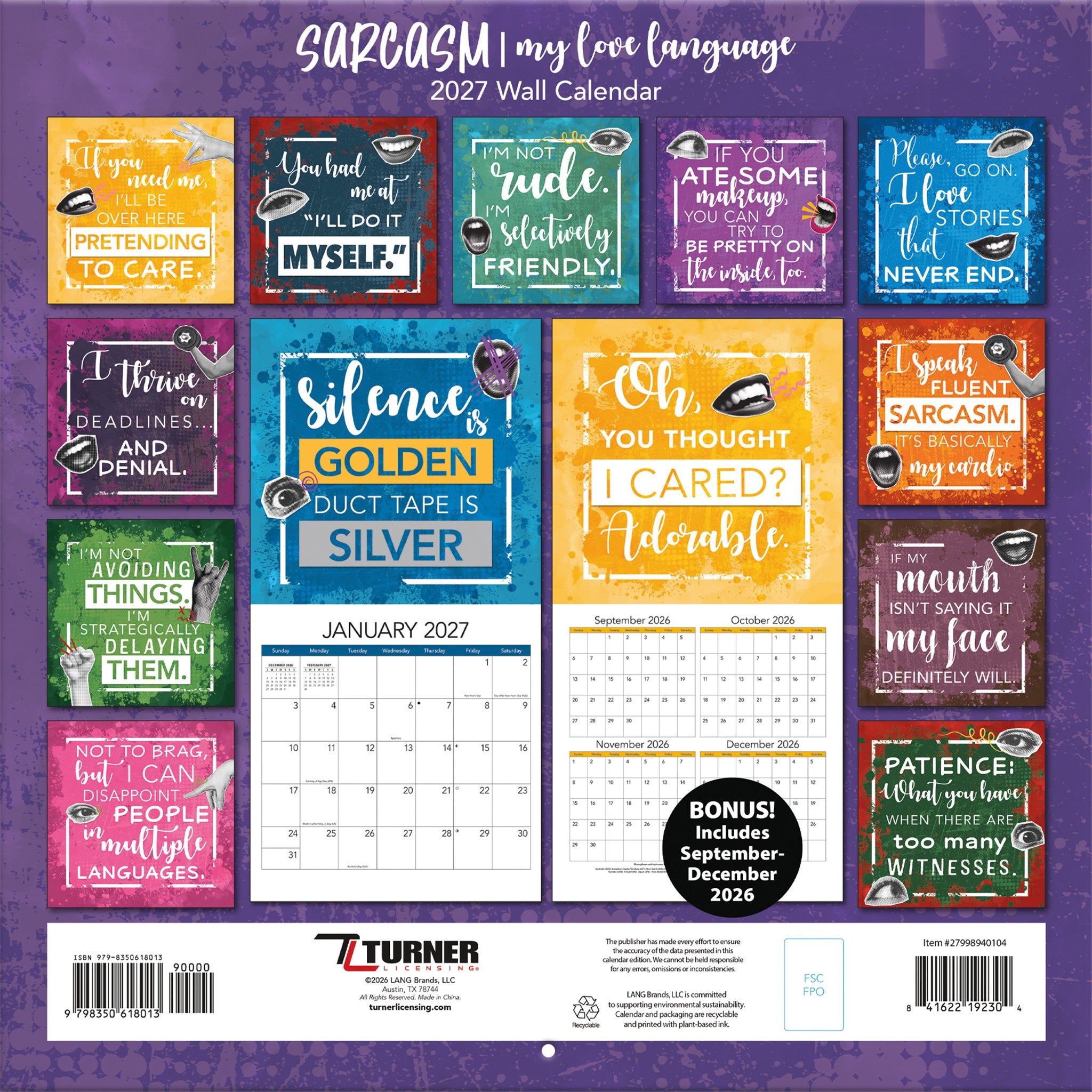 Sarcasm My Love Language 2027 Wall Calendar - Online Only