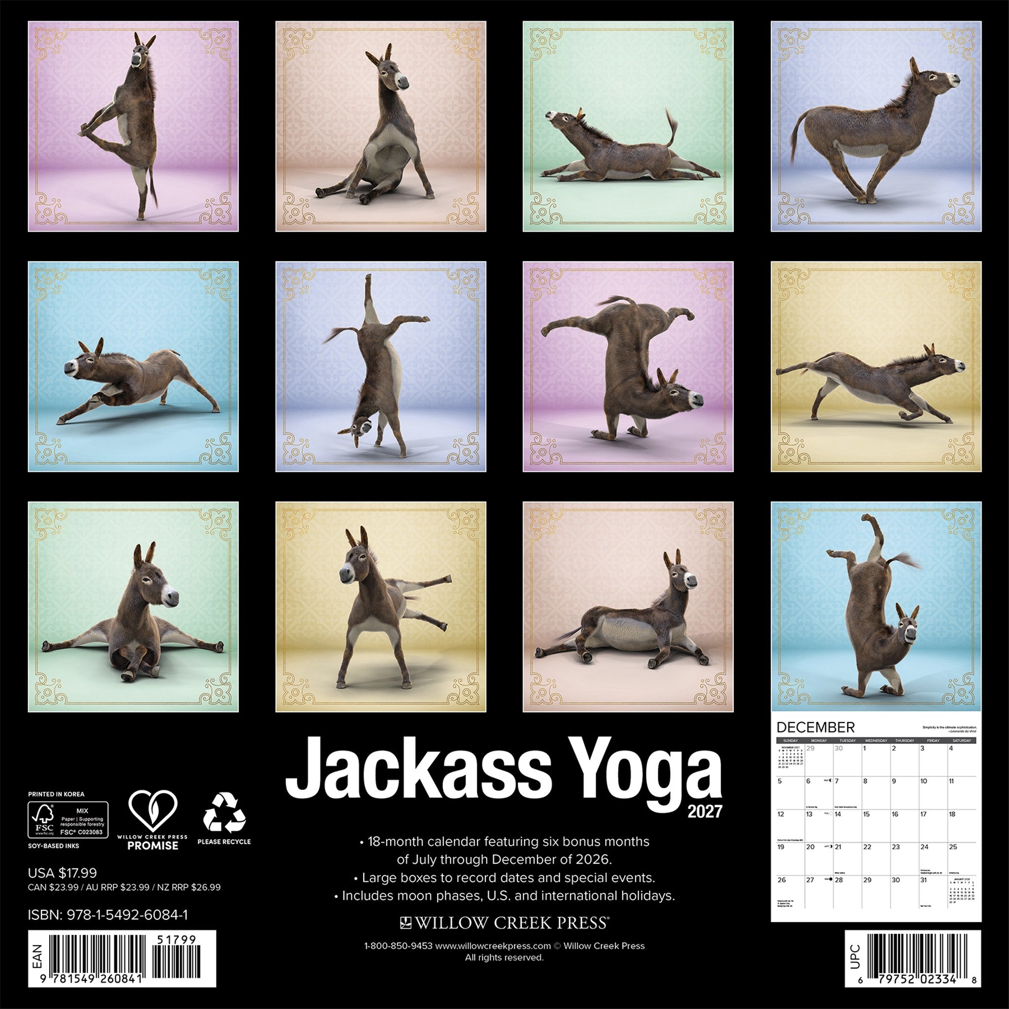 Jackass Yoga 2027 Wall Calendar